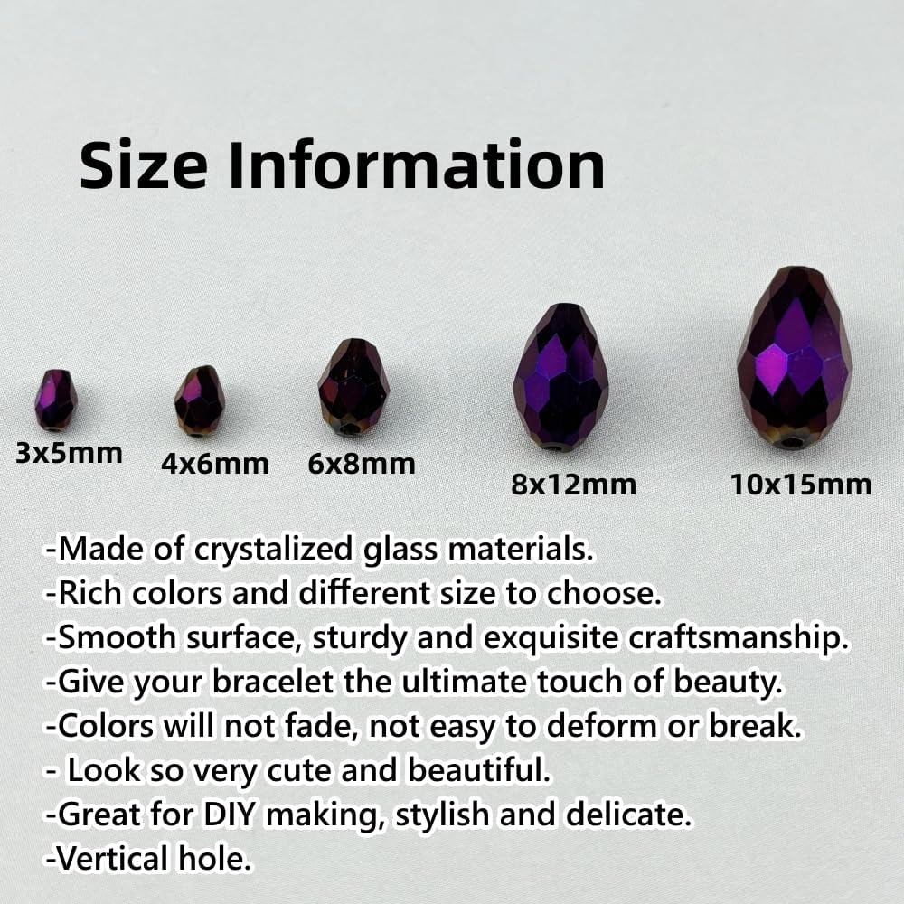 130pcs 6x8mm Teardrop Crystal Glass Beads for Jewelry Making, Faceted Vertical Hole Teardrop Glass