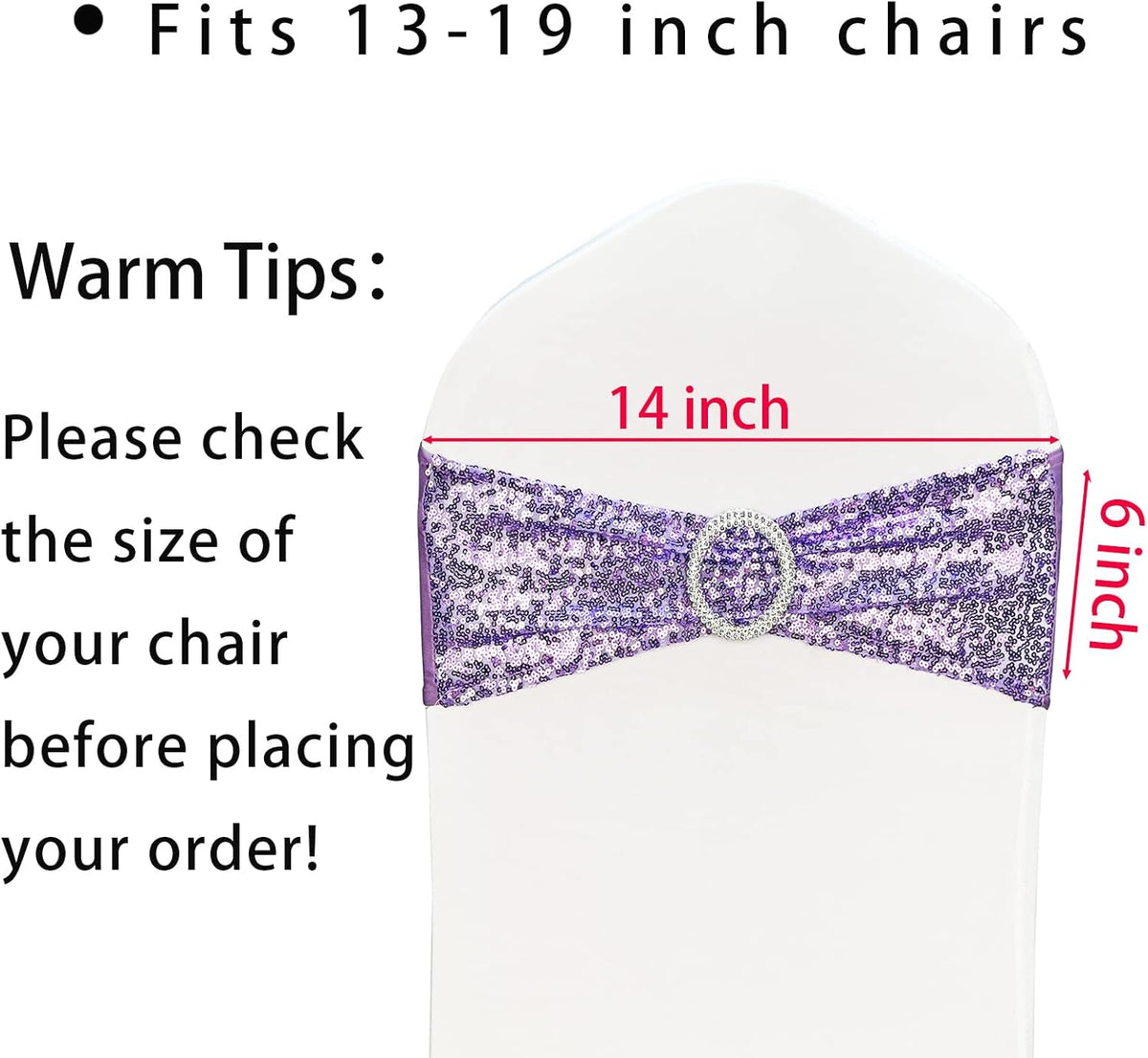 50 Pcs Sequin Chair Sashes Stretch Chair Bands Spandex Polyester Bows for Party Hotel Wedding