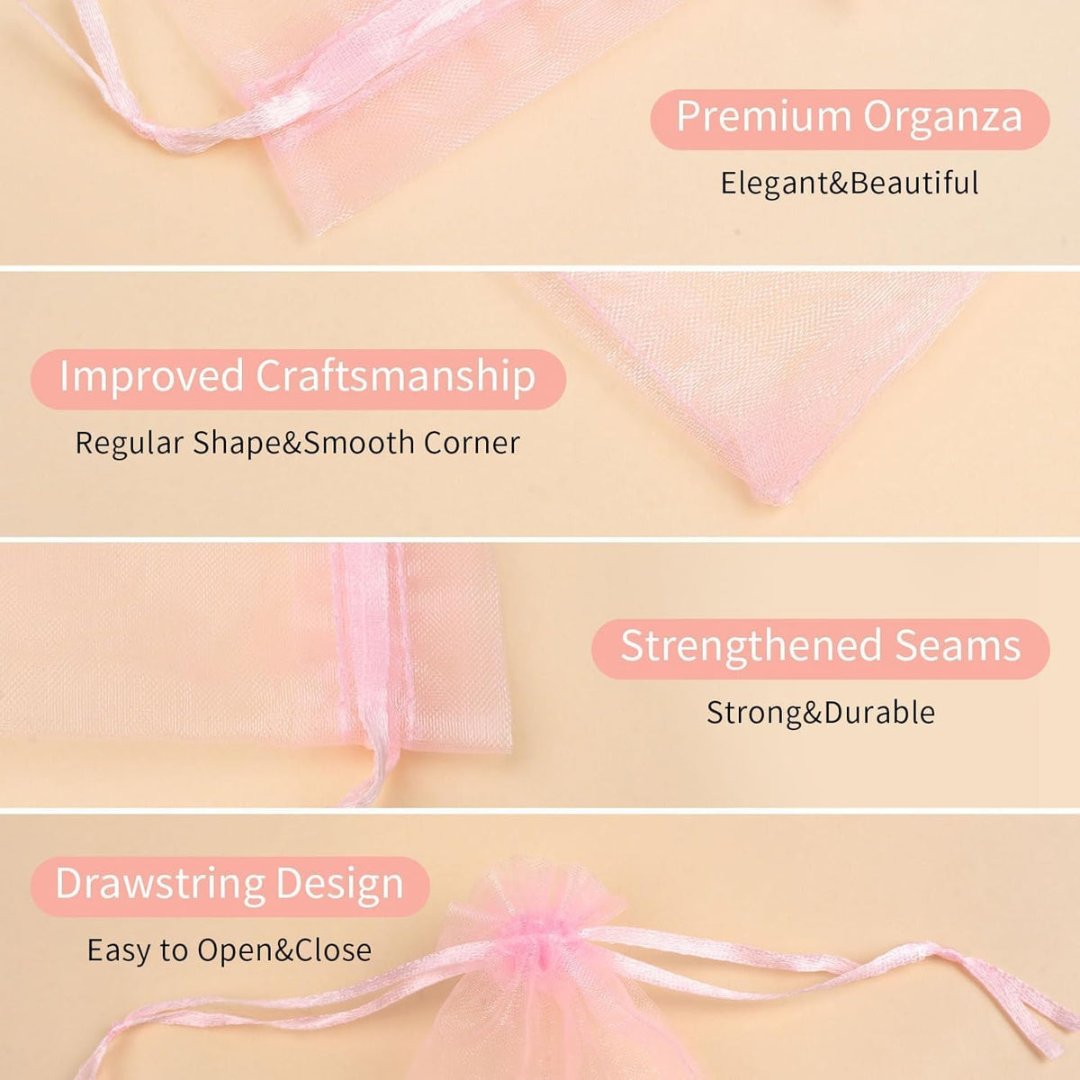 50 Pcs Pink Organza Bags 3x4 Inch, Jewelry Pouch Bags Small Mesh Bag Drawstring Gift Goody Bag for