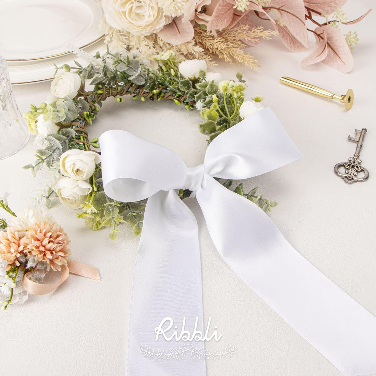 Ribbli White Double Faced Satin Ribbon, 2” x Continuous 10 Yards,Use for Bows Bouquet,Gift