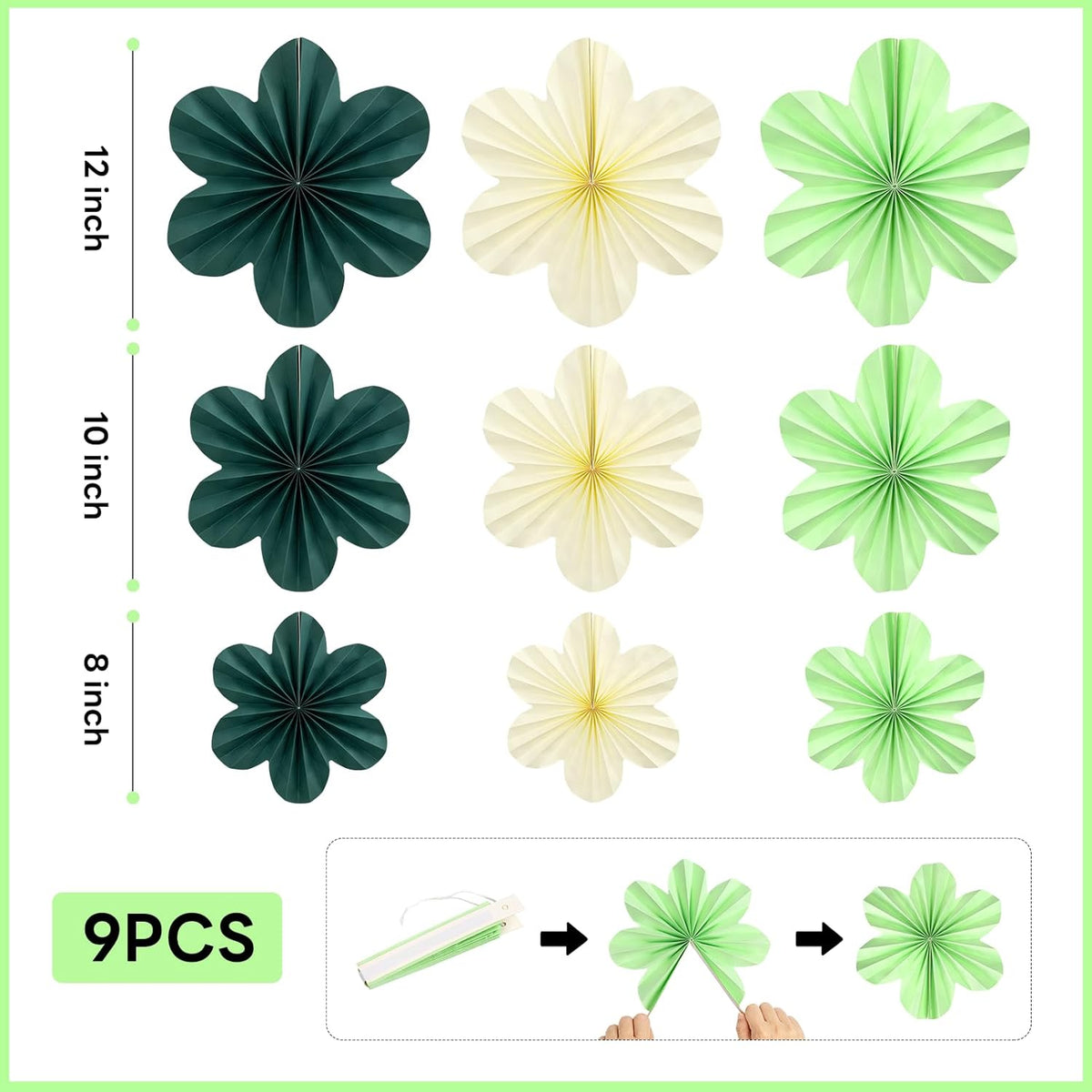 Sage Green Birthday Decoration, Plant Birthday Decorations with Hanging Paper Flowers, Tassel