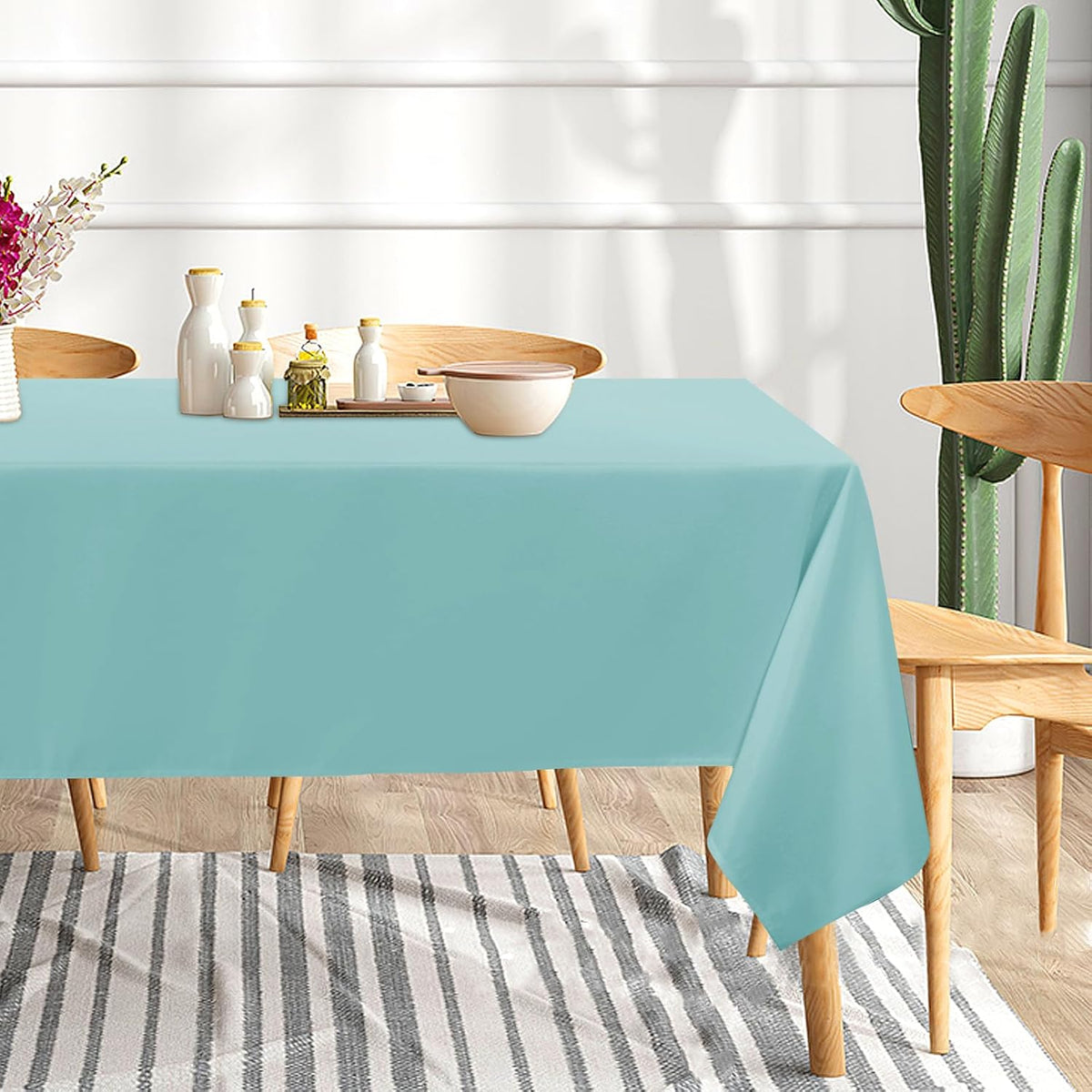 sancua 6 Pack Turquoise Tablecloth 60 x 102 Inch, Rectangle Table Cloth for 6 Feet Tables - Stain