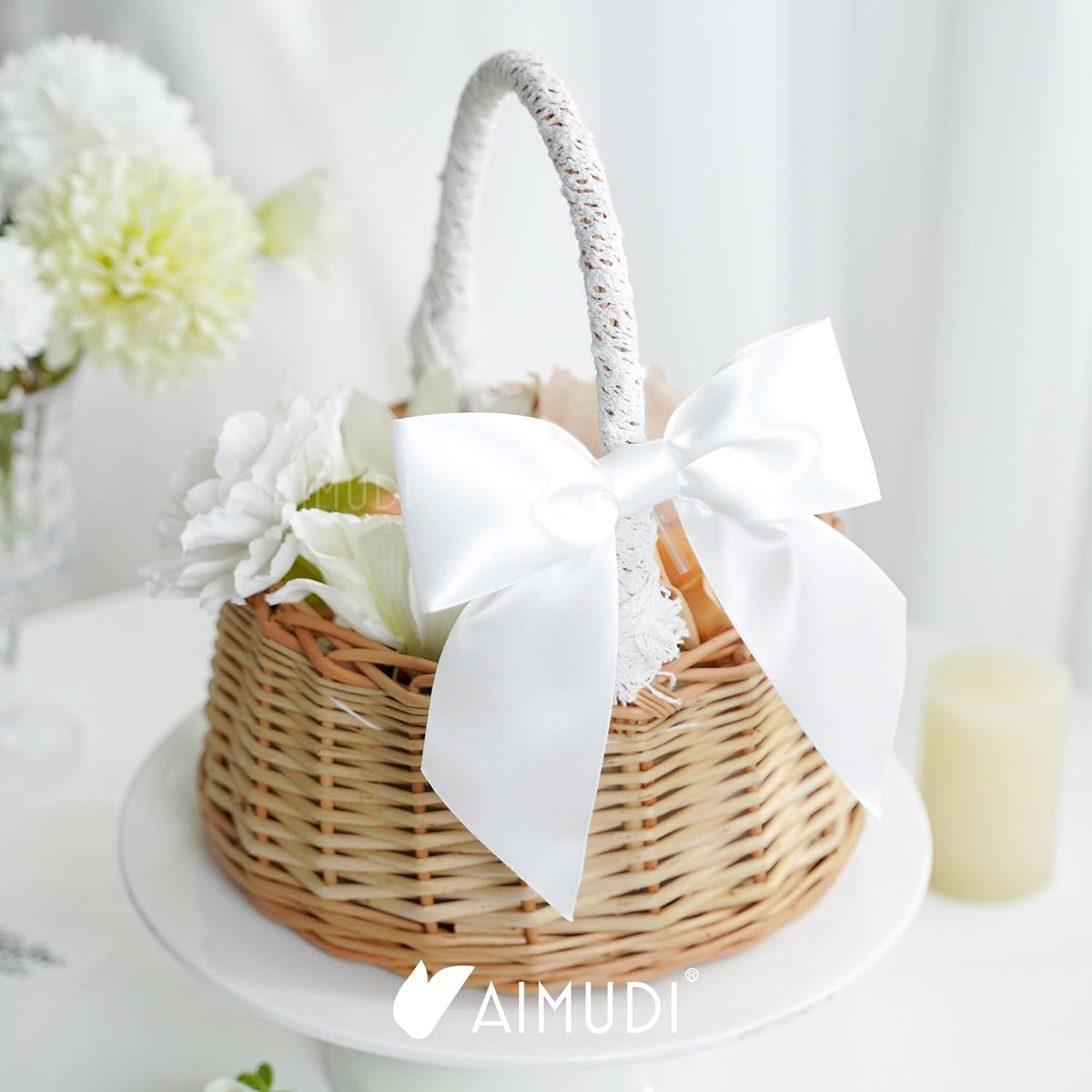 AIMUDI White Satin Bows 5.5" Bows for Gift Wrapping Satin Twist Tie Bows Premade Ribbon Bows for