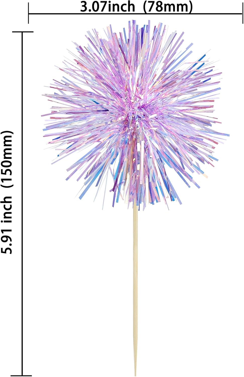 Gyufise 30Pcs Foil Firework Cupcake Toppers Sparkle Tinsel Cake Toppers Tinsel Drink Cake