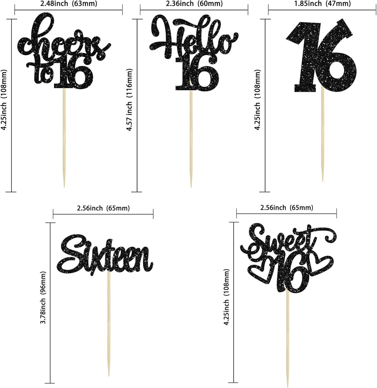30pcs 16th Birthday Cupcake Toppers - Sixteen Happy Cupcake Picks, Cheers to 16 Sweet 16 Cake