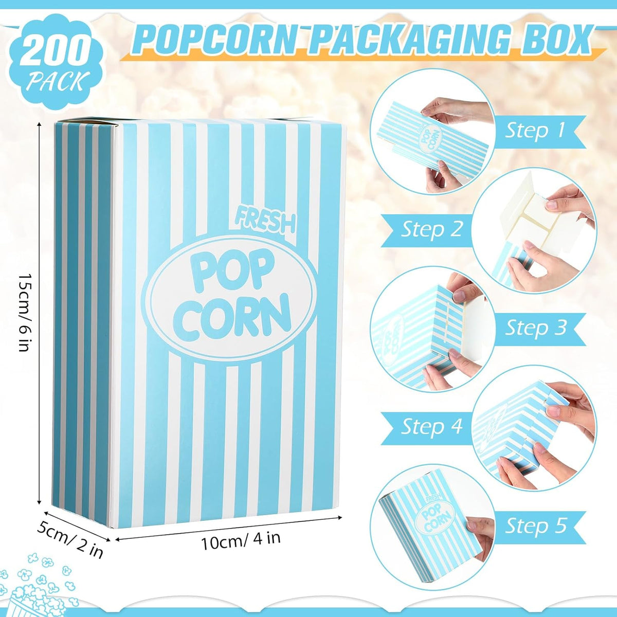 Xinnun 200 Pcs Paper Popcorn Boxes 1 oz Close Top Oil Proof Disposable Popcorn Container 6 x 4 x 2