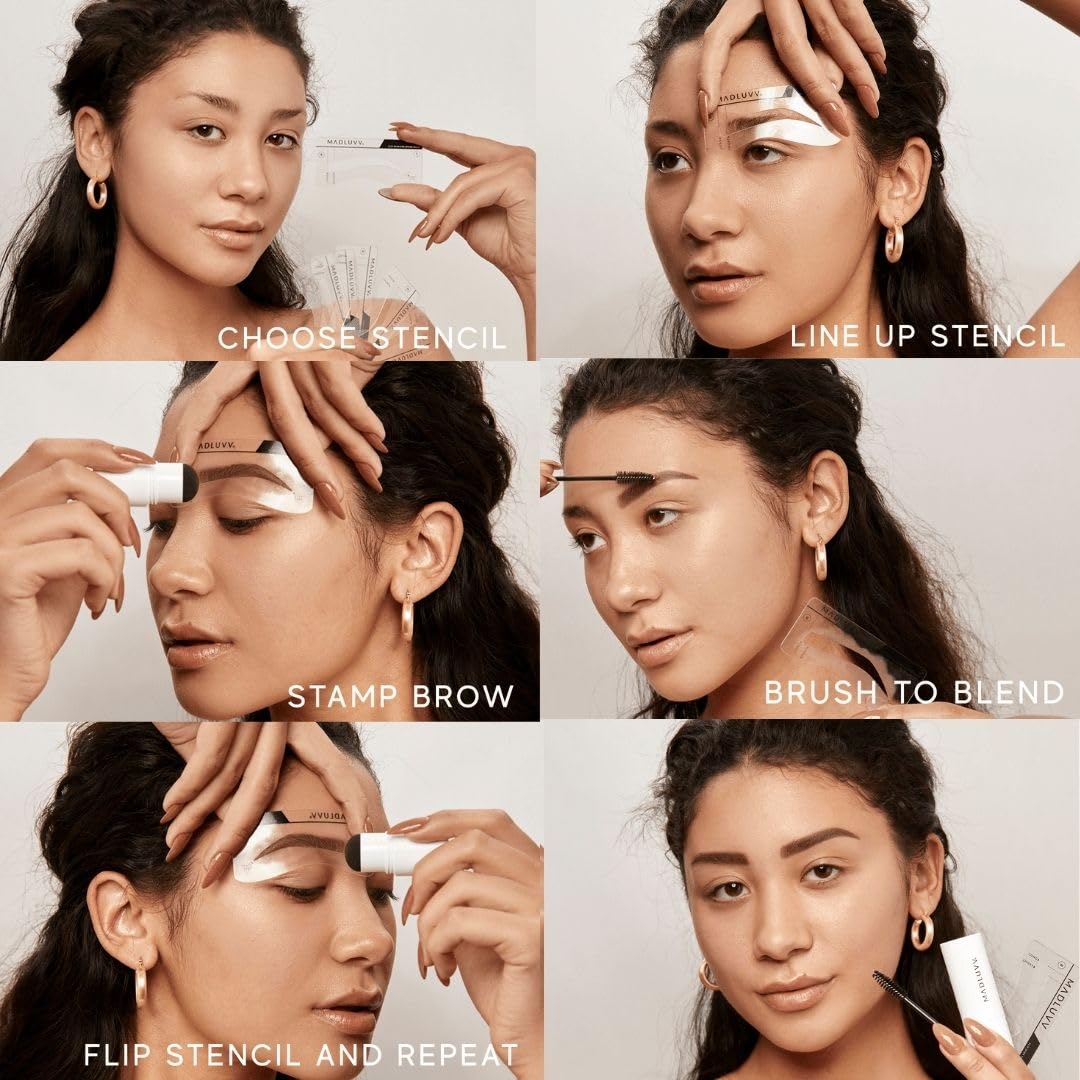 MADLUVV Brow Stamp Kit with Brow Stencils – Easy Eyebrow Shaper for Natural-Looking Brows – Popular