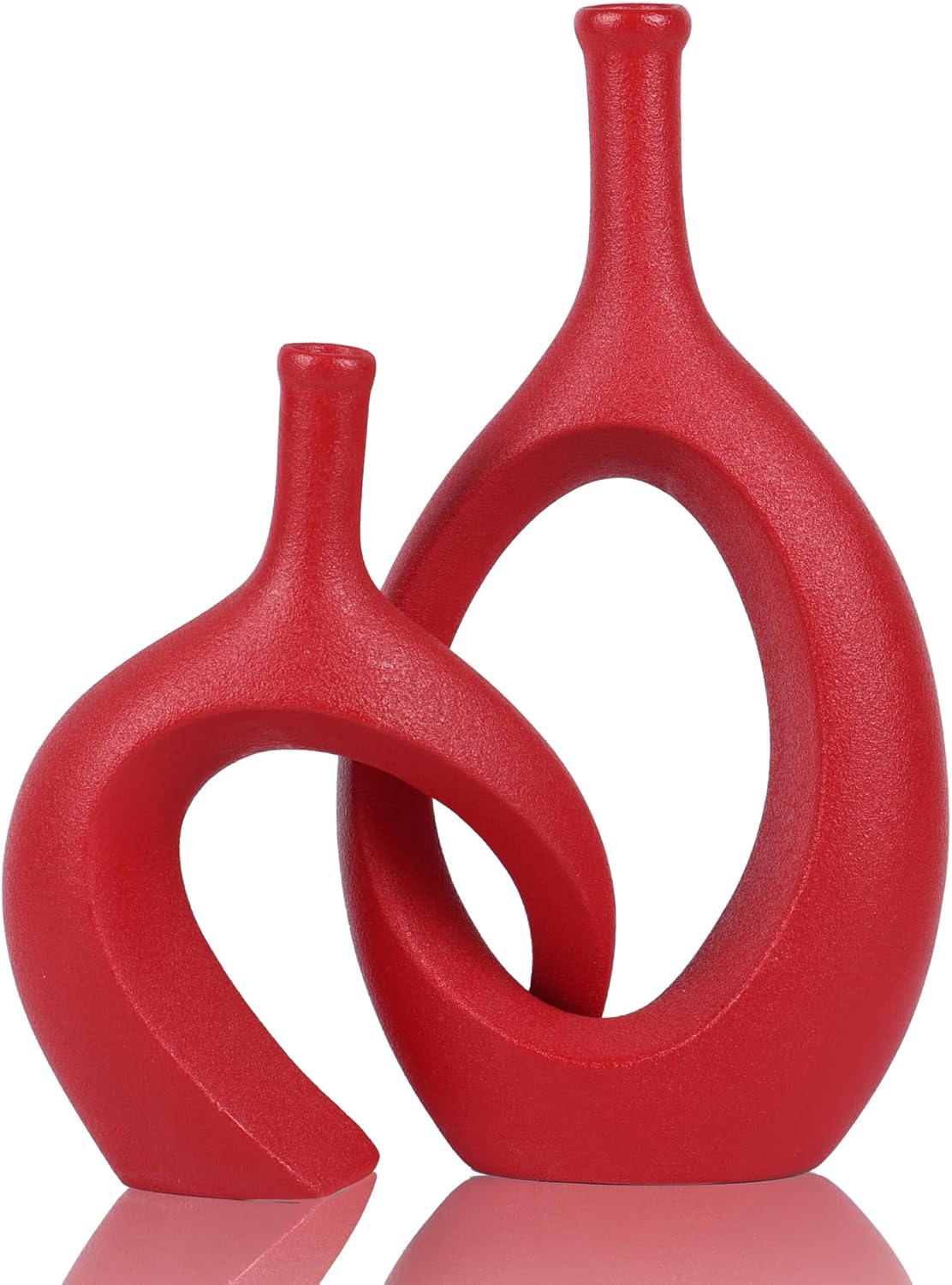 WUBIANJIE Red Ceramic Vase Set - Modern Boho Decor, Snuggle Design, Vases for Living Room, Bedroom