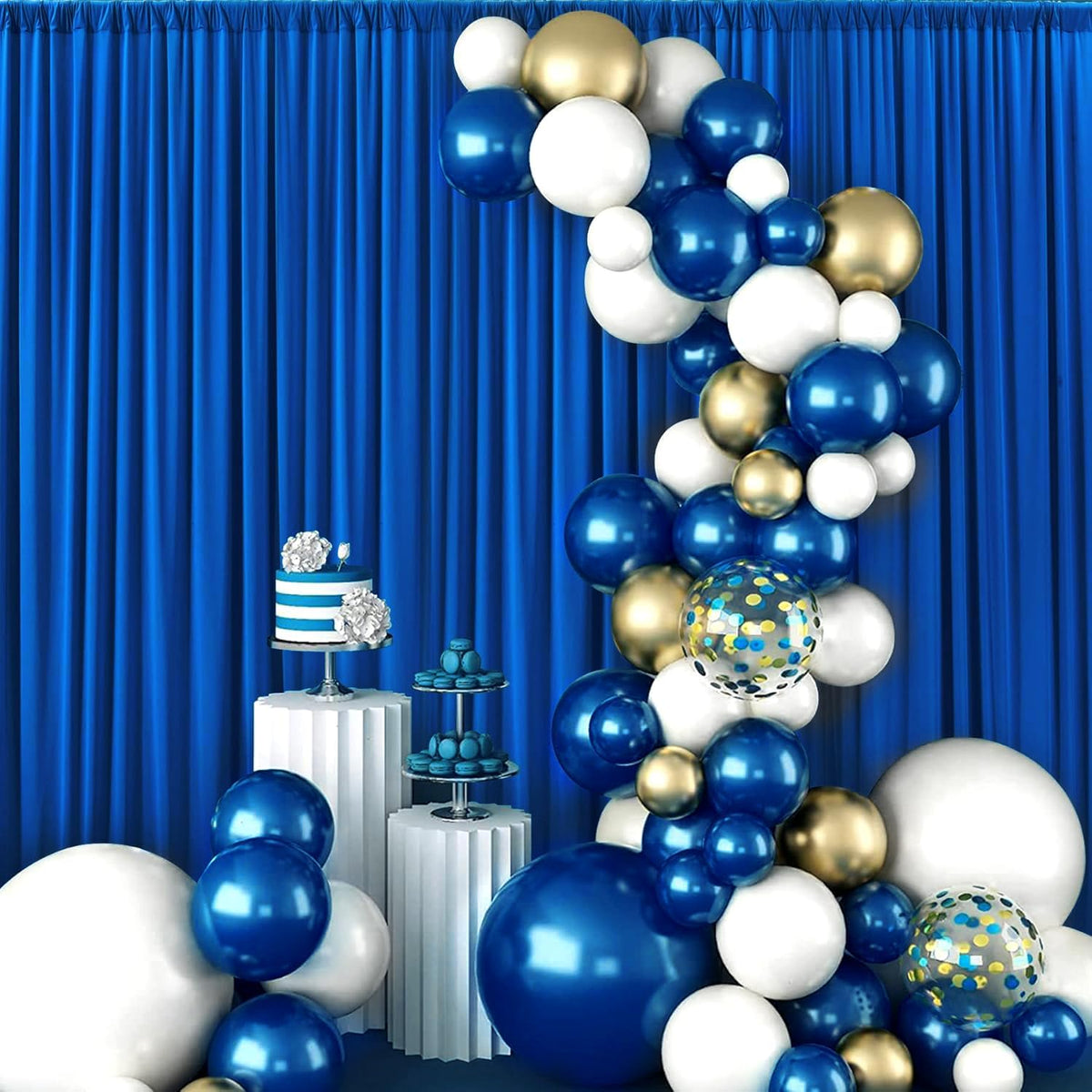 10ft x 8ft Wrinkle Free Royal Blue Backdrop Curtains for Parties, Polyester Photography Backdrop