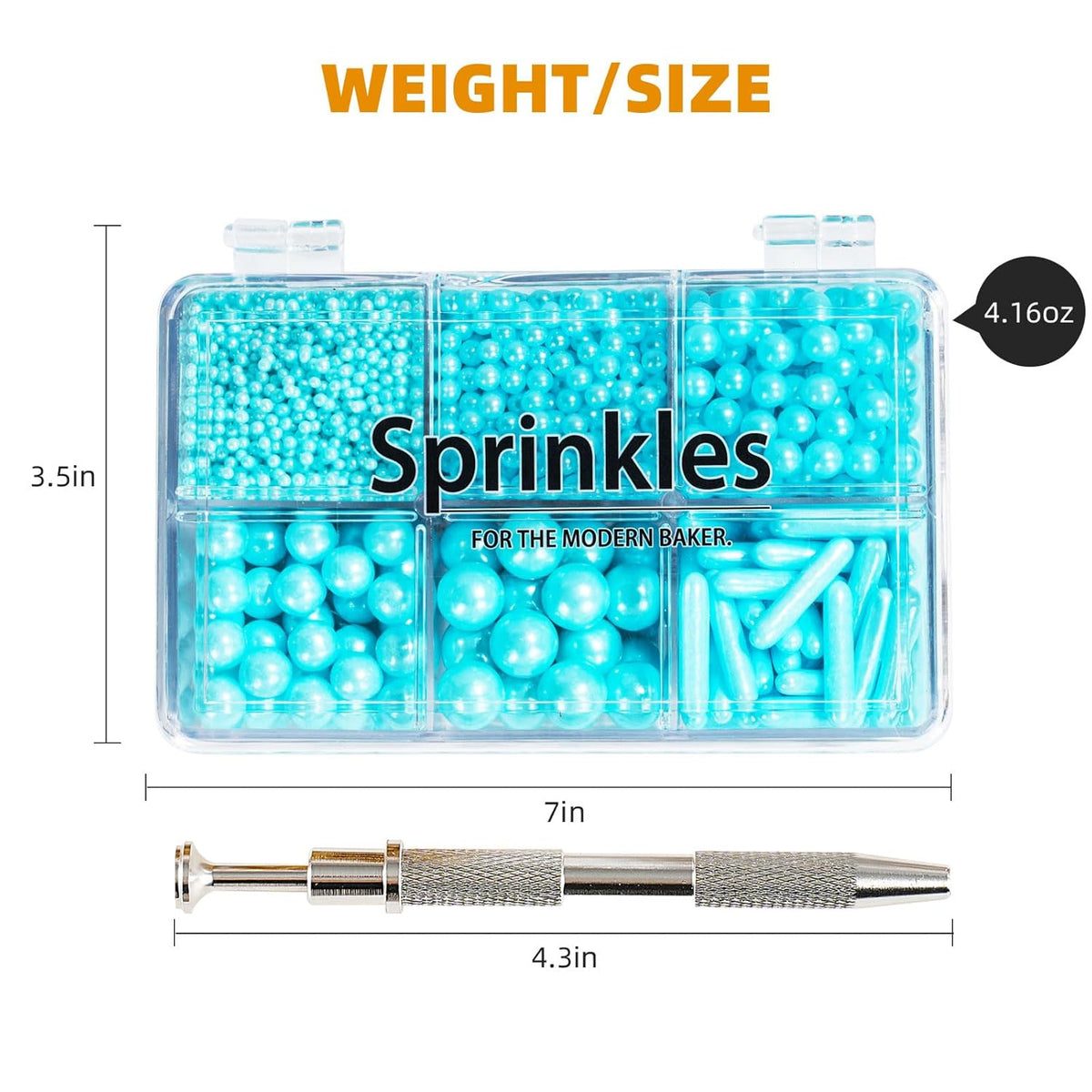 Kasvan Blue Mix Sugar Sprinkles - Edible Candy Pearls with 4-Claw Sprinkle Pen,118g/4.16 Oz, Gift