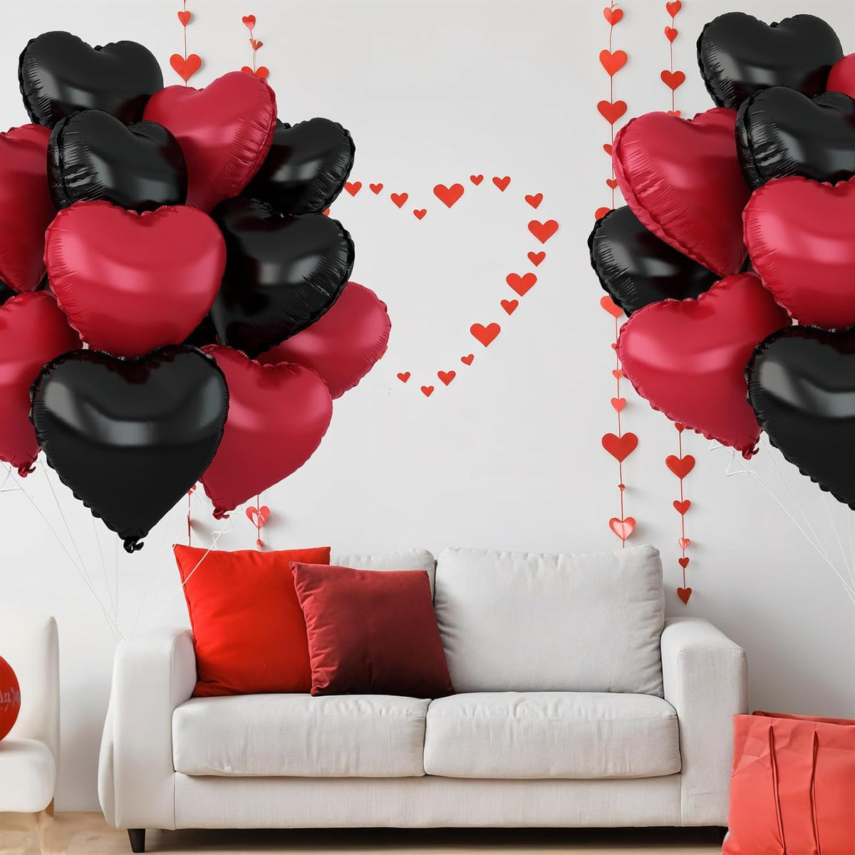 Black Red Heart Balloons,12Pcs 18Inch Black Metallic Red Heart Shaped Foil Helium Polyester Film
