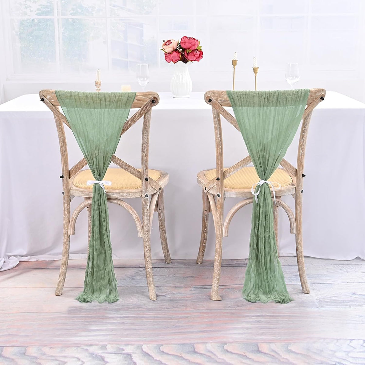 50 PCS Cheesecloth Chair Sashes Bows Wedding Aisle Decorations Chair Ribbon Ties Back Sash for