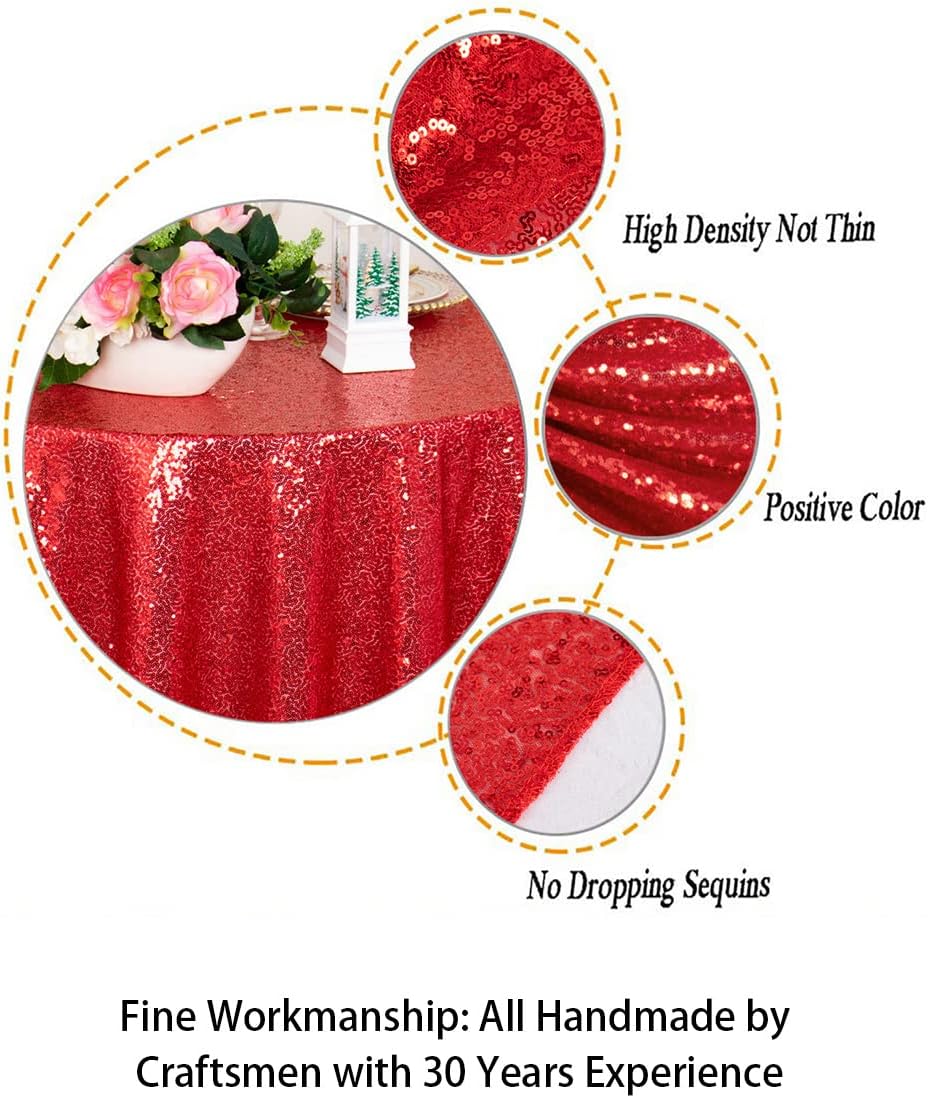 ShinyBeauty Sequin Tablecloth Square 54x54-Inch Red Table Cloths for Round Table Red Sequins Fabric