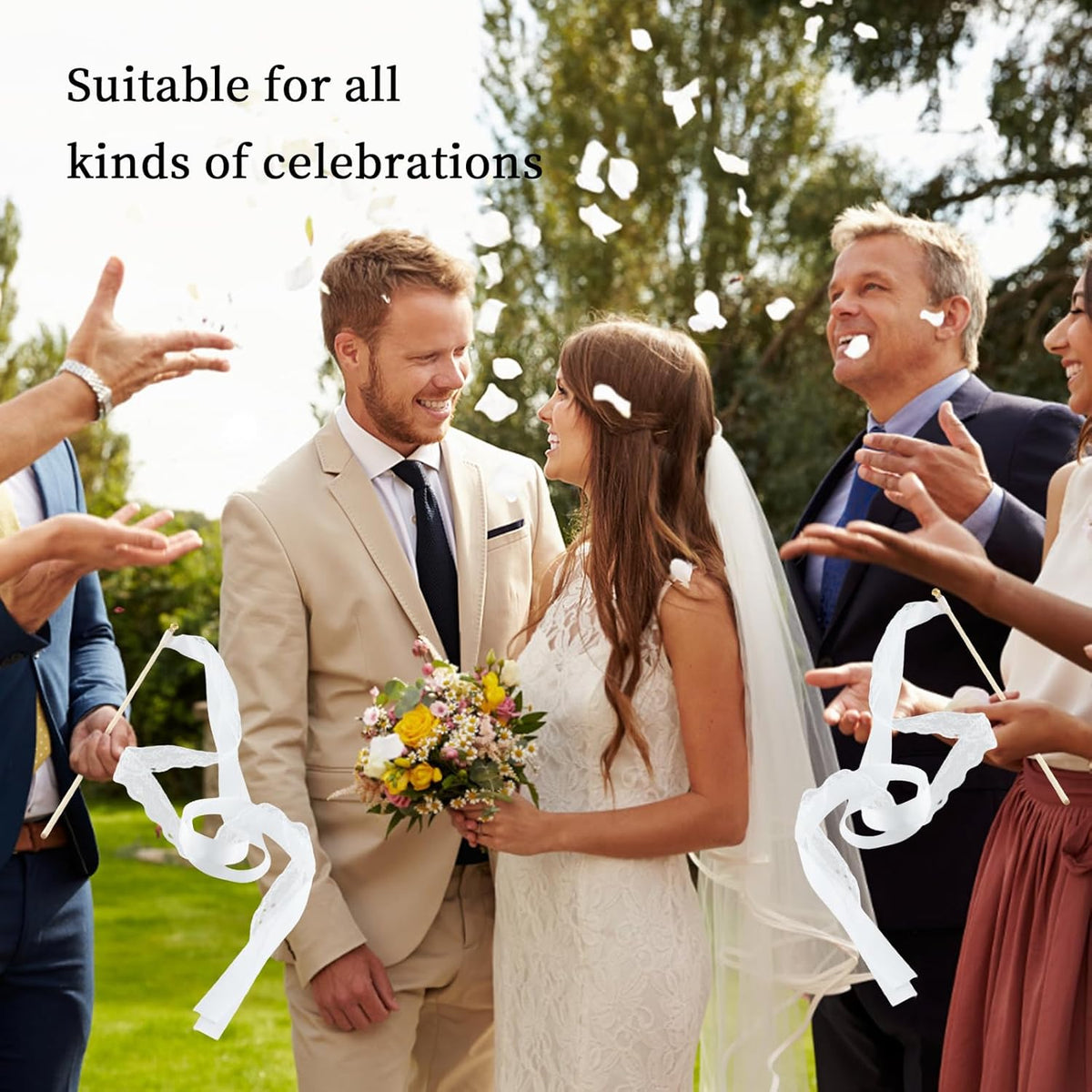 30 Pcs White Wedding Wands, Lace Wedding Streamers, Ribbon Streamers, Wedding Exit Items, Wedding