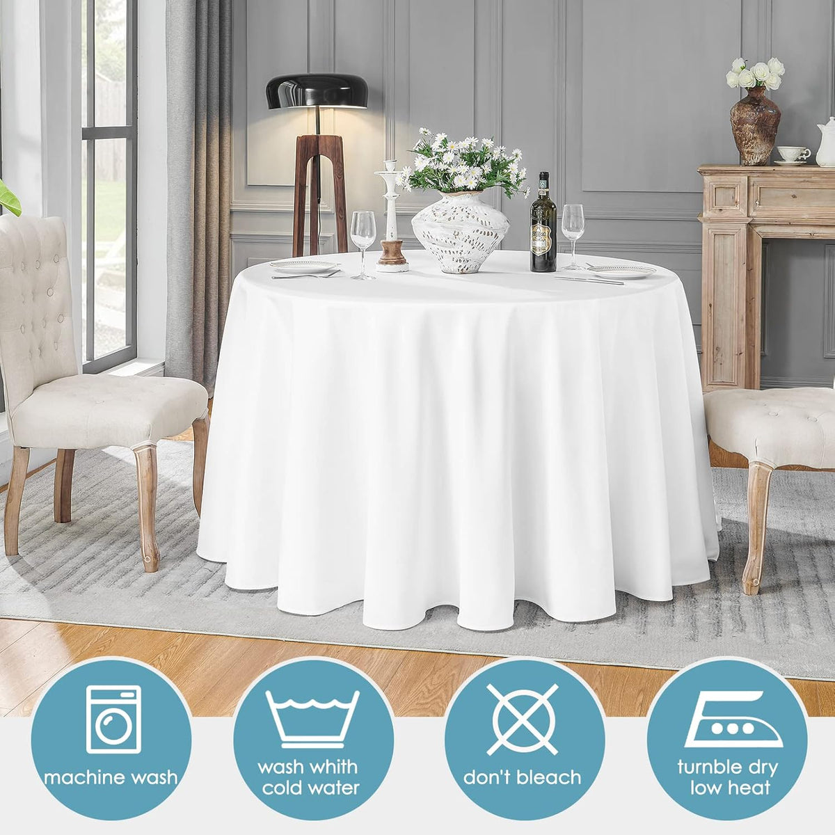 VidaFete 6 Pack 90inch Round Tablecloth Polyester Table Cloth，Stain Resistant and Wrinkle Polyester