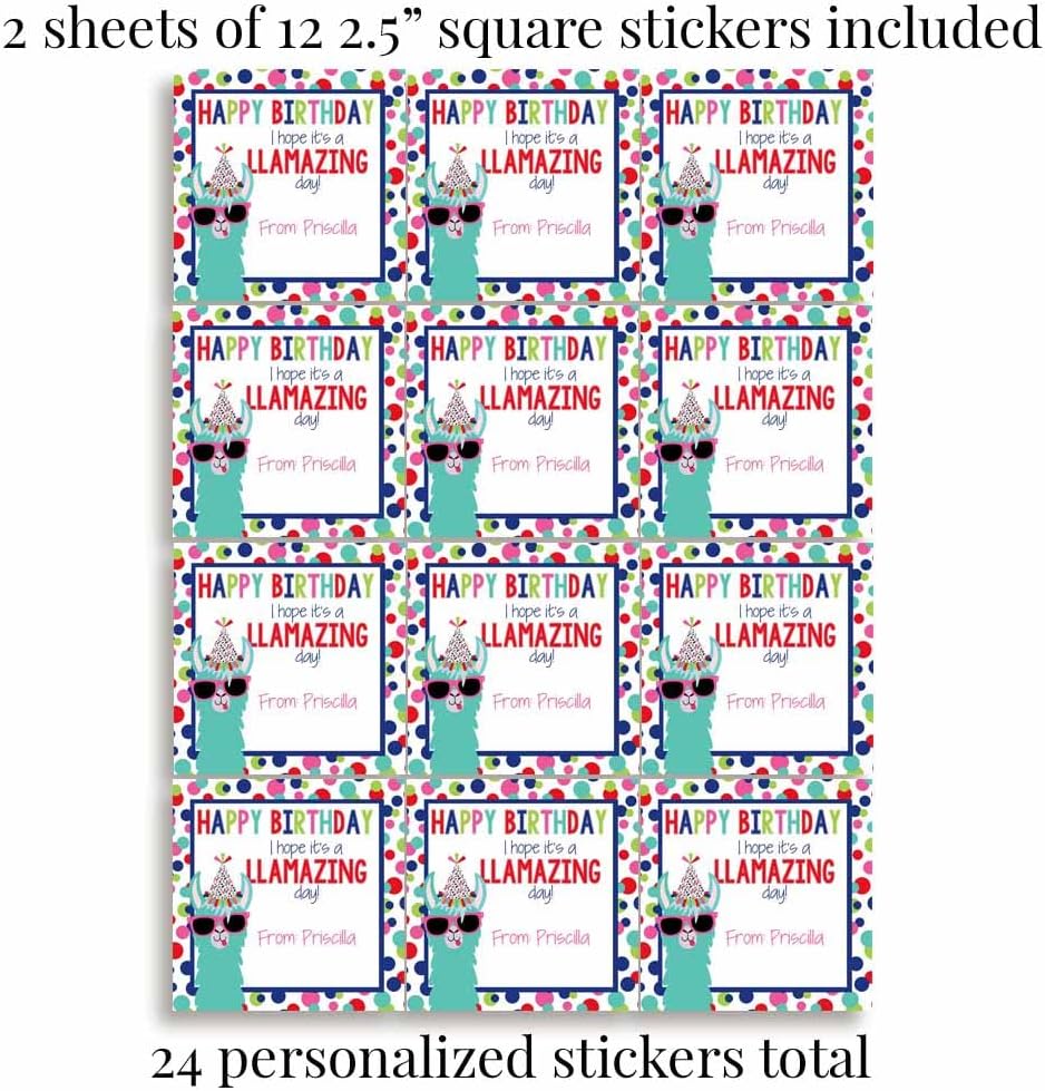 Custom & Personalized Llamazing Llama Happy Birthday Gift Tag Sticker Labels, 24 2.5" Square