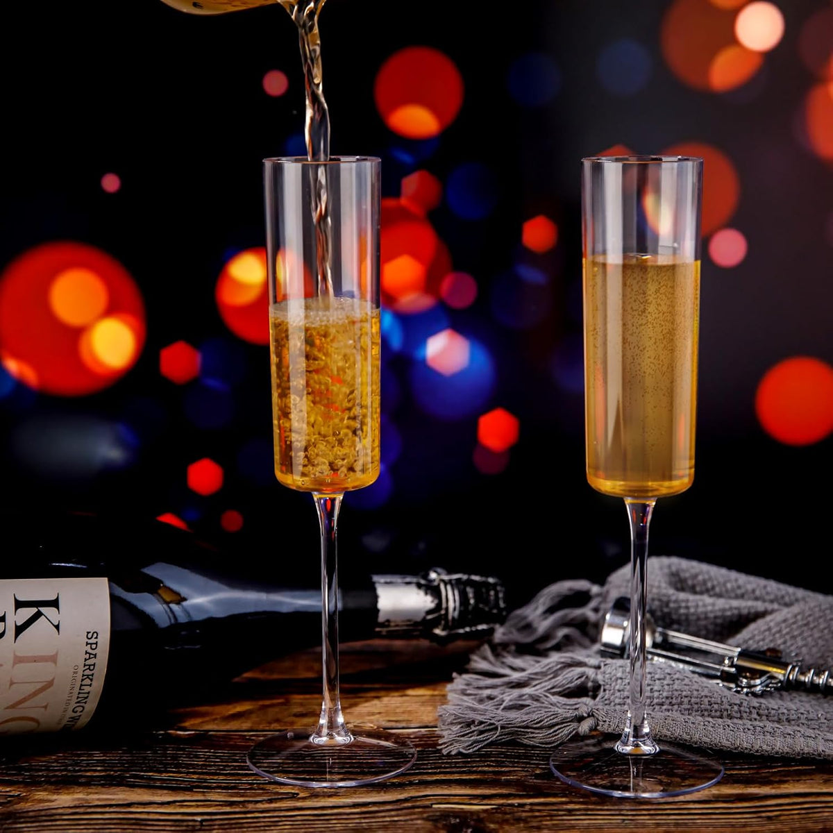 Ciaell 36 Pack Plastic Champagne Flutes - 6 Oz Disposable Champagne Glasses - Square Clear Plastic