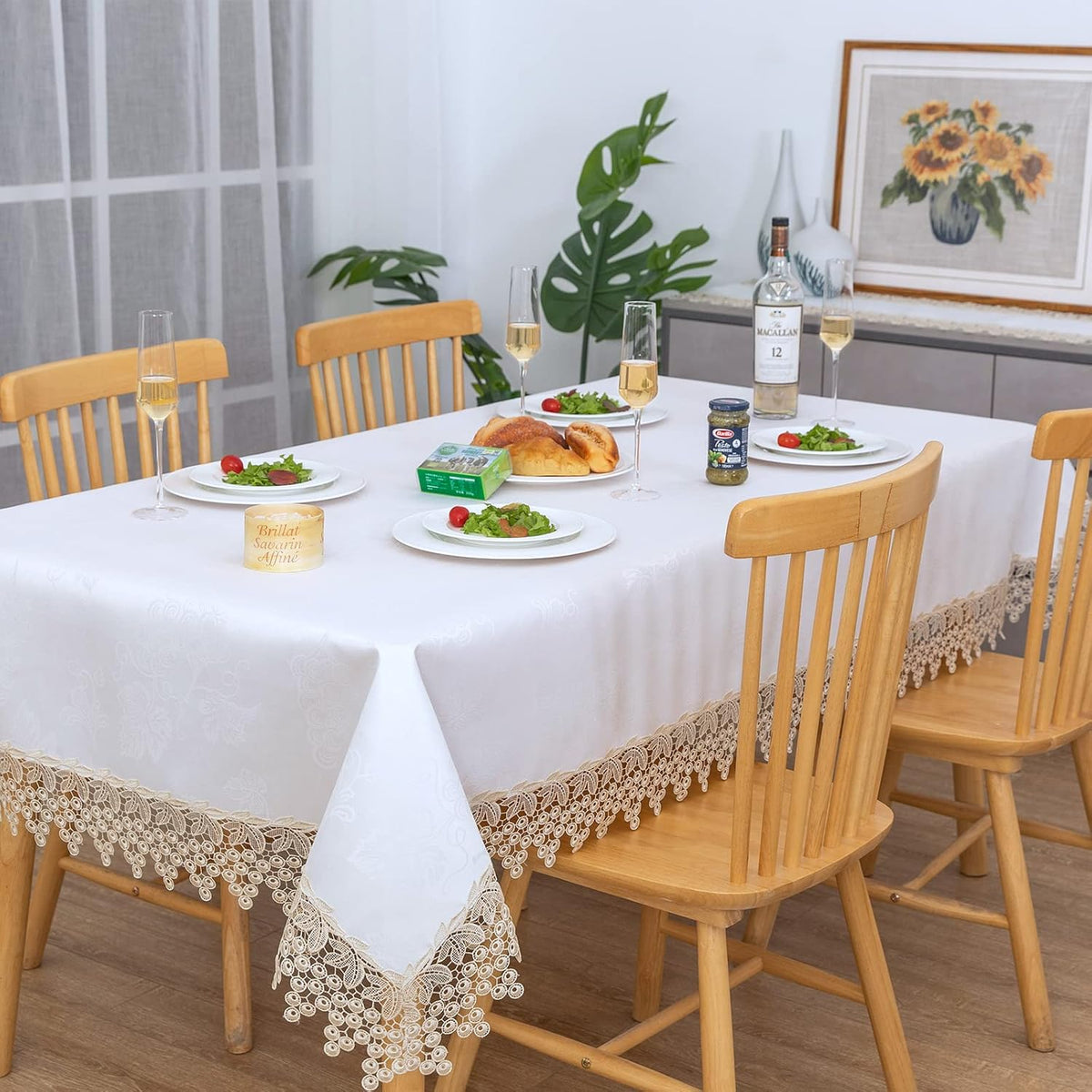 Beige lace Premium Rectangle Farmhouse Table Runner Waterproof OilProof SpillProof AntiShrink Soft