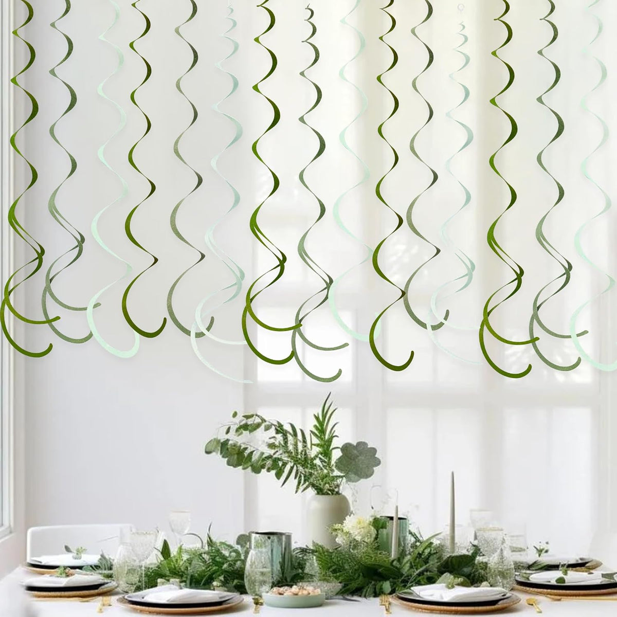 36Pcs Olive Green Hanging Swirl Decorations Ombre Sage Green Felt Swirl Streamer Spiral Ceiling