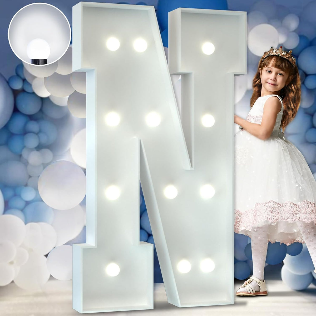imprsv Marquee Letter N, White Foam Board, 13.37x5.1in, Cool White LED Light, Decorative Signage