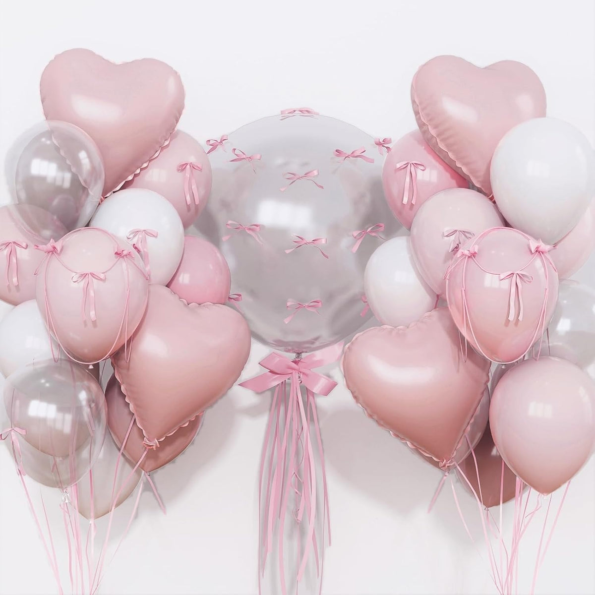 Pastel Pink and White Balloons Heart Shape Balloons, Light Baby Dusty Pink White Coquette Party
