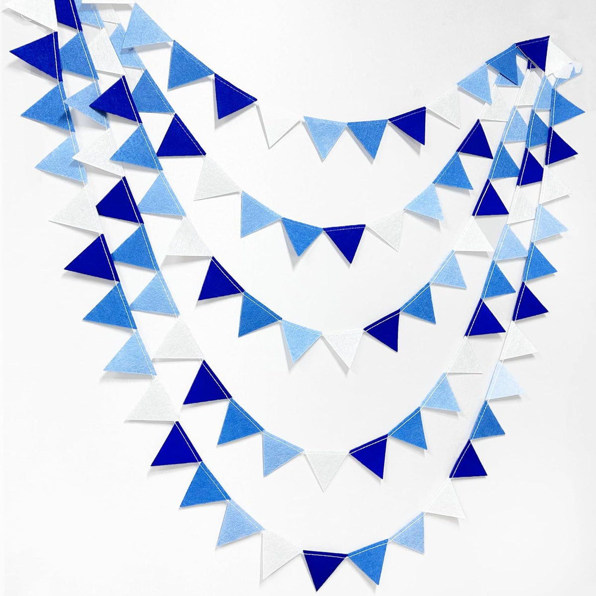 Blue Party Decorations Felt Hanging Triangle Mini Bunting Pennant Banner Flag for Birthday Wedding