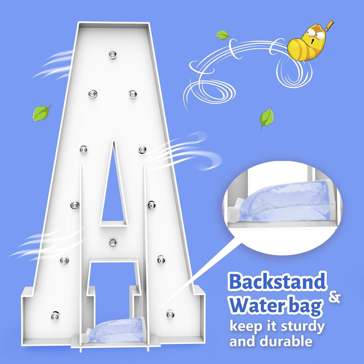 4FT Marquee Light Up Letters - Cool White Light Up Letters S with Fixed Water Bag, Party Decoration