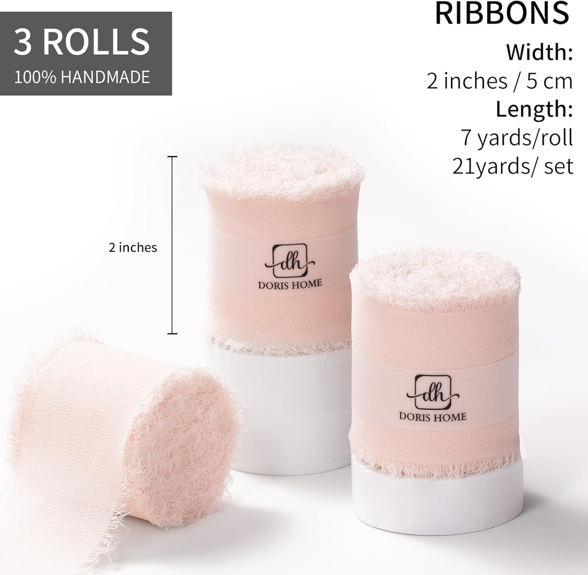 DORIS HOME Pink Chiffon Ribbon for Flower Bouquet, 2" x21Yd Fabric Ribbon for Gift Wrapping