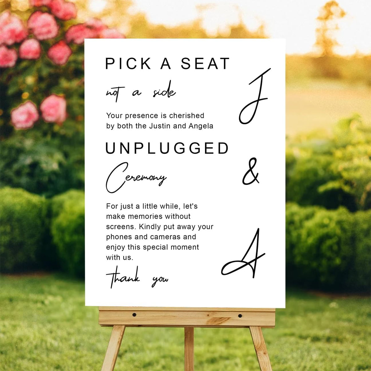 Modern Wedding Yard Sign – Pick a Seat & Unplugged Ceremony – Artistic Layout – Custom Acrylic or