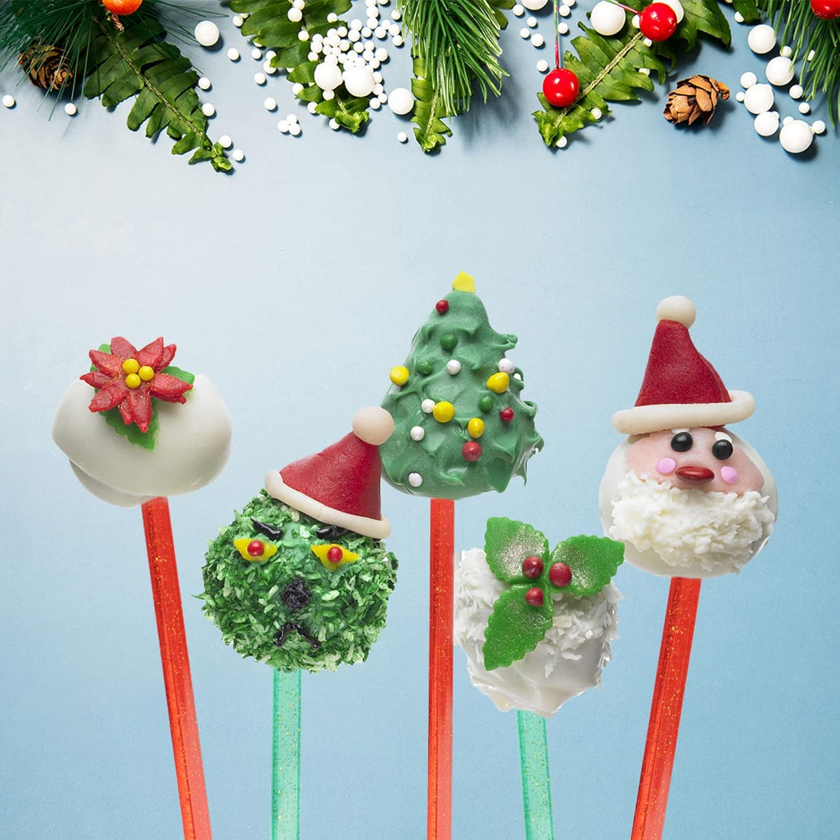 100-PCS Christmas Green and Red Glitter Plastic Swizzle Sticks, Crystal Cake Pops, Cocktail Coffee