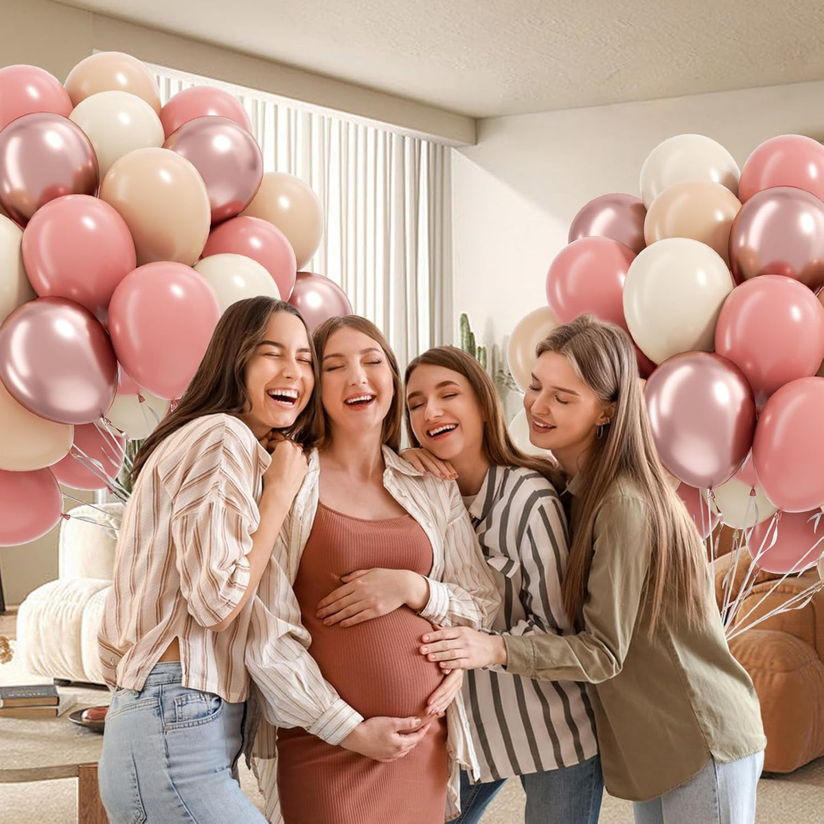 60pcs Dusty Pink Balloons, Blush Pink Dusty Rose Nude Ivory White Metallic Rose Gold Balloons for