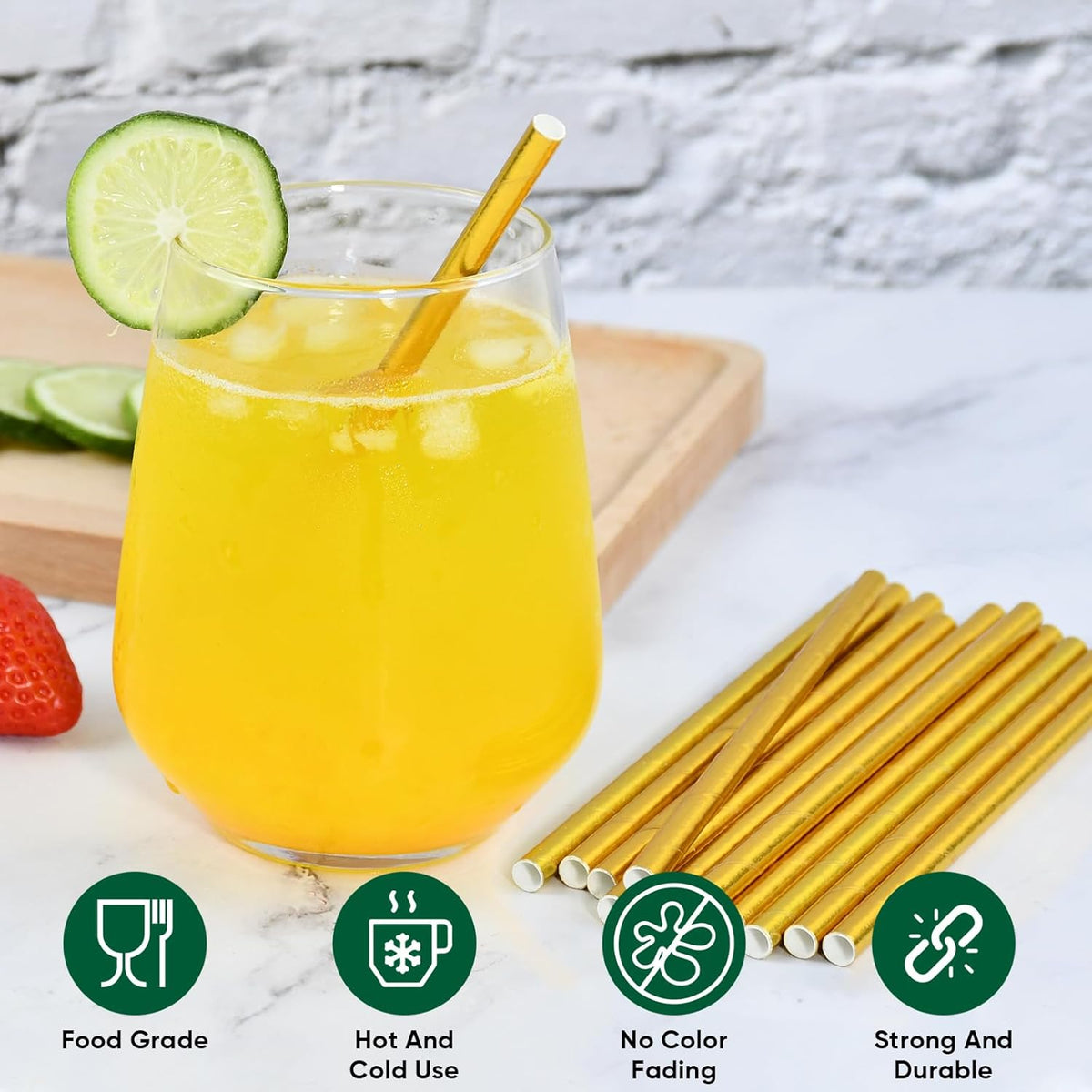 5.75 Inch Disposable Short Gold Paper Straws & Stirrers, Sipping Stir Sticks (500 Counts) - for