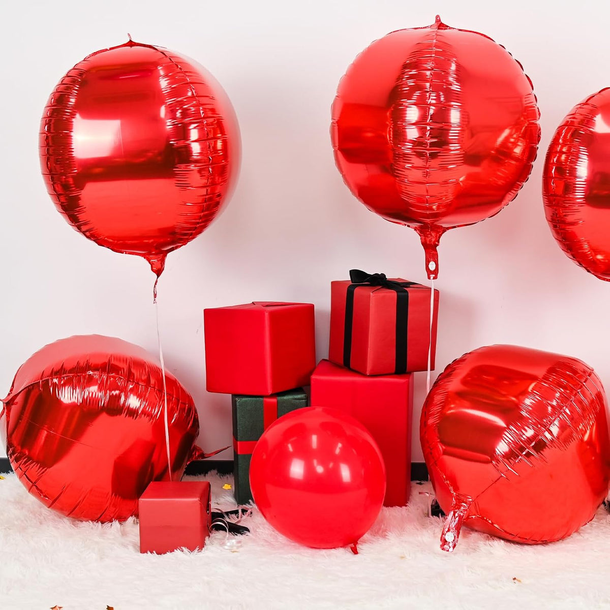 6Pcs Red Round Foil Balloons,Giant 4D Round Ball Balloons,22 Inch Metallic Red Balloon for Birthday