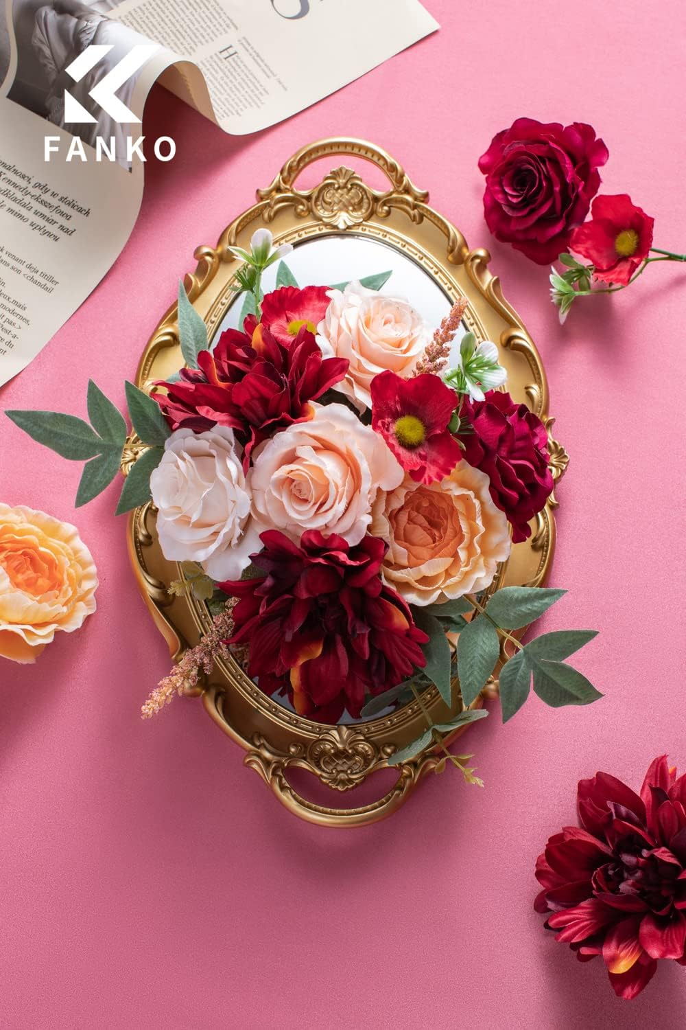 FANKO Rose Artificial Flowers Combo for DIY, Fake Rose Artificial Silk Flowers with Greenery, Real