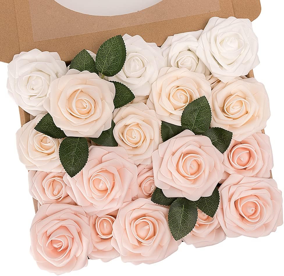 N&T NIETING Artificial Flowers, 25Pcs Fake Rose Flowers Roses for DIY Wedding Bouquets Centerpieces