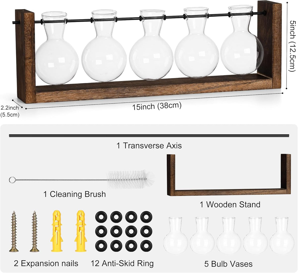 YIBOT Plants Propagation Stations,Plant Terrarium with Wooden Stand,Wall Hanging Glass Planter