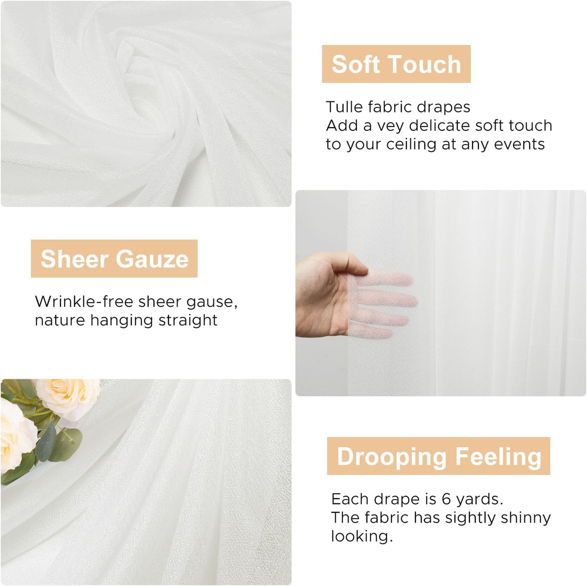 Wokceer Ivory Wedding Arch Draping Fabric Backdrop 4 Panels 28.7" X 20FT Sheer Drapes Fabric for