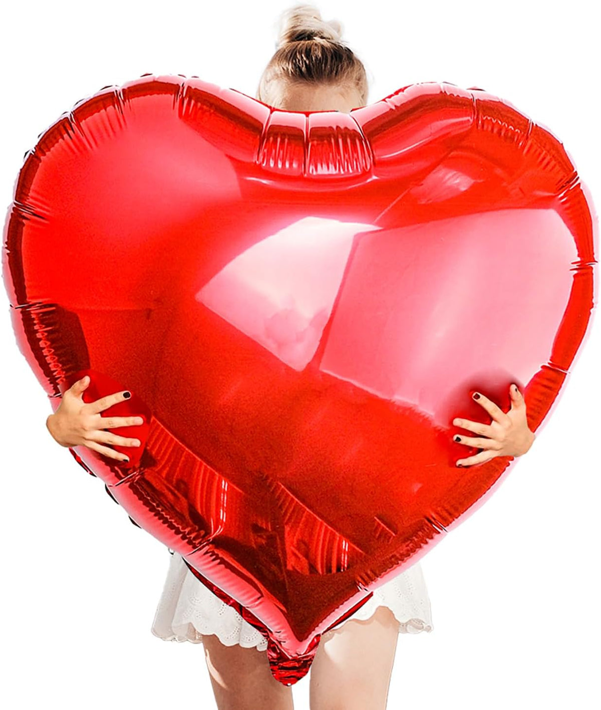 [4 Pcs] 32" Big Red Heart Foil Balloons, Big Giant Jumbo Heart Shaped Mylar Aluminium Decoration