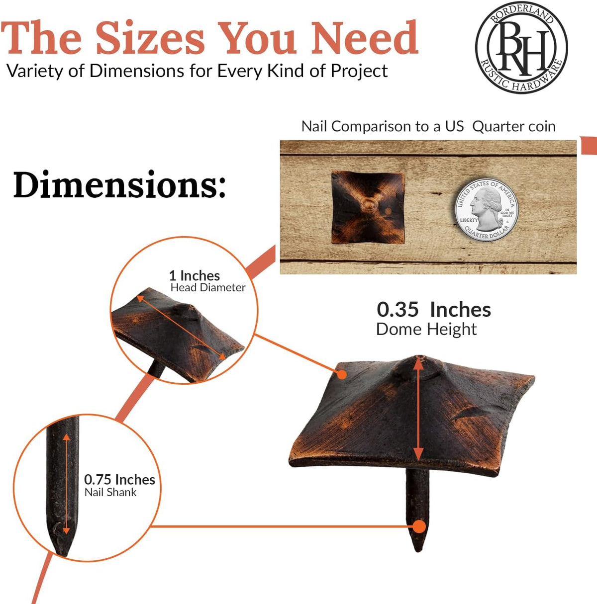10 Pack 1" Square Head Iron Clavos Decorative Nails – Oil Rubbed Bronze – Handmade Rustic Square