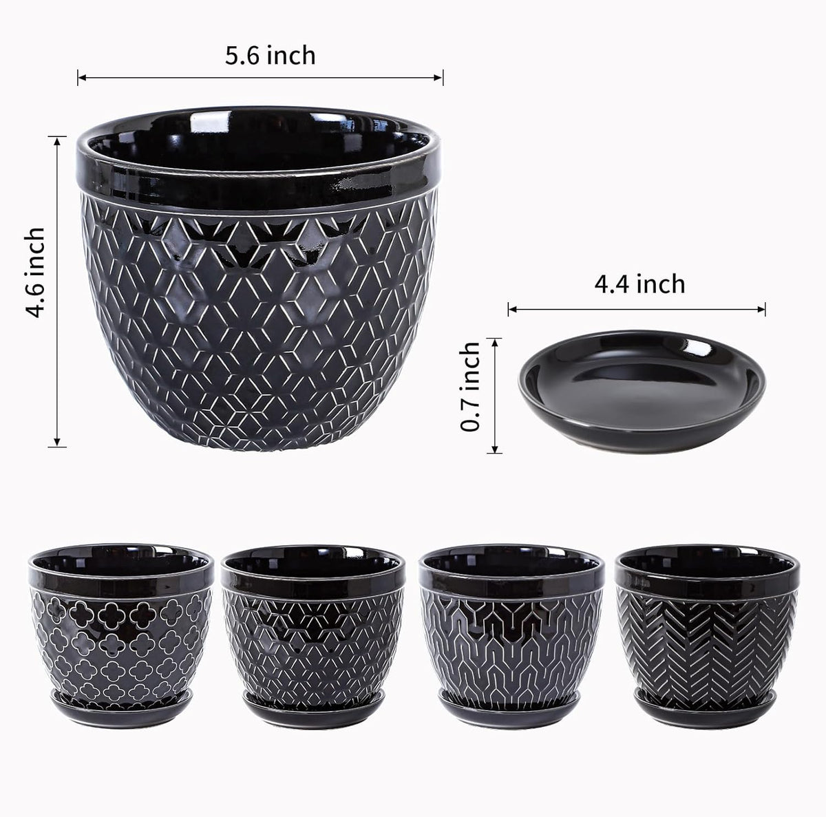Sureasy Ceramic Indoor Plant Pots - 5.6 Inch Flower Pots for Plants with Drainage Hole and Saucer