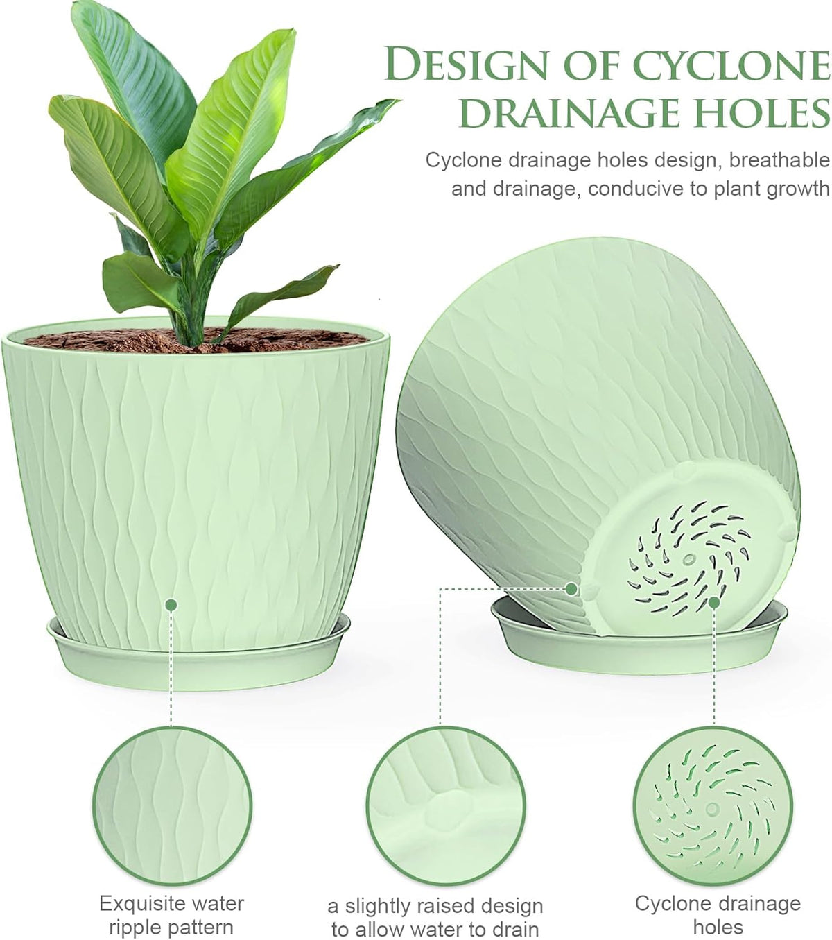6 inch Plant Pots, 5 Pack Flower Pots with Drainage Holes and Saucers for Indoor Plants, Plastic