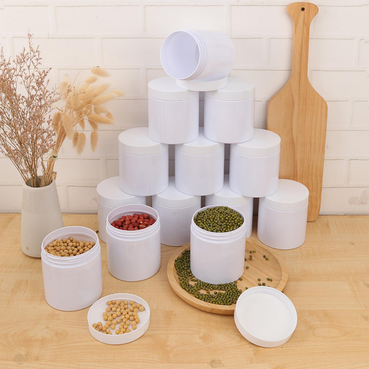26 Packs 16 OZ White Plastic Jars with Lids, Body Butter Containers, Cosmetic Containers jars with