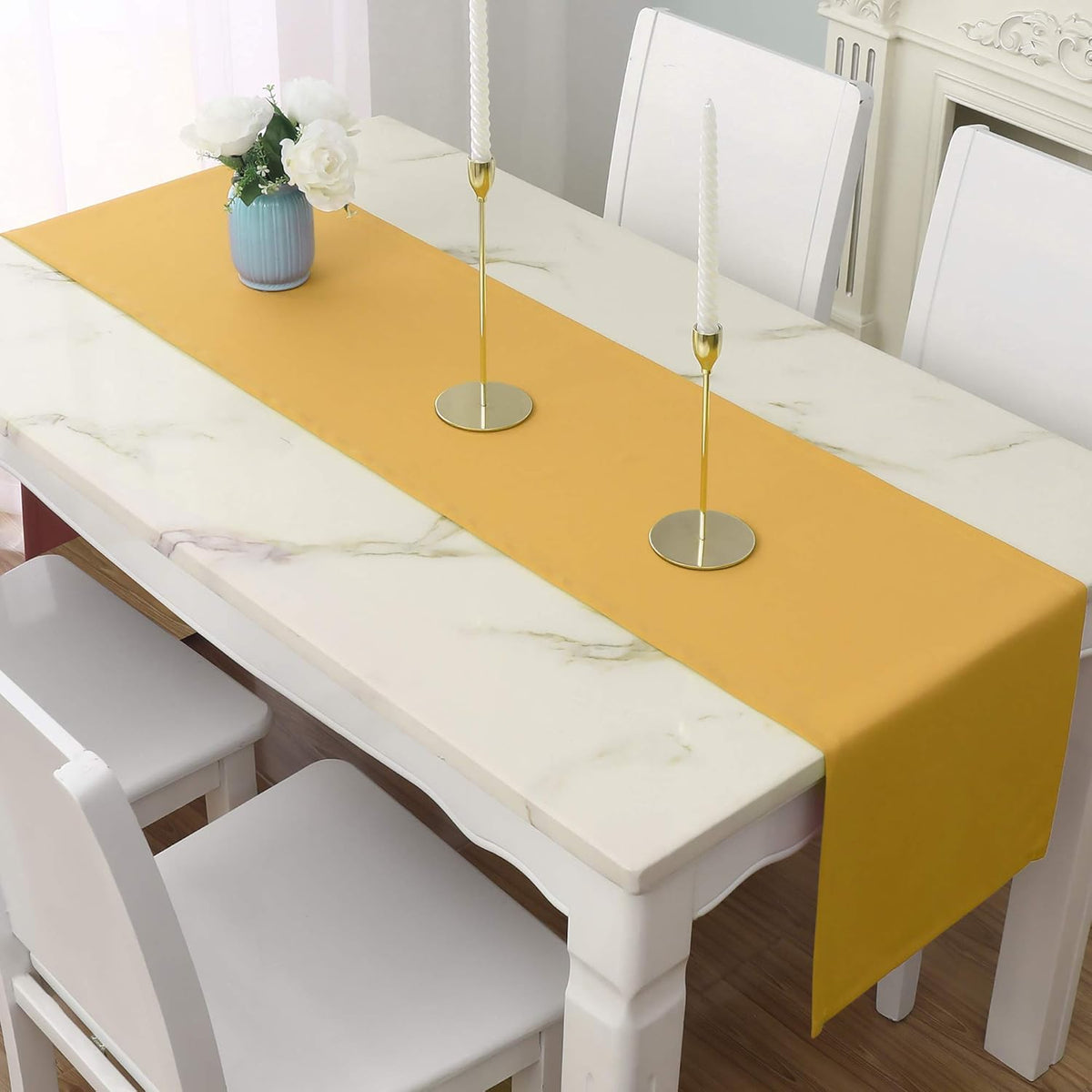 DUALIFE Table Runner Yellow 14 x 72 Inches Long Vivid Fall Yellow Table Runner for Wedding Family
