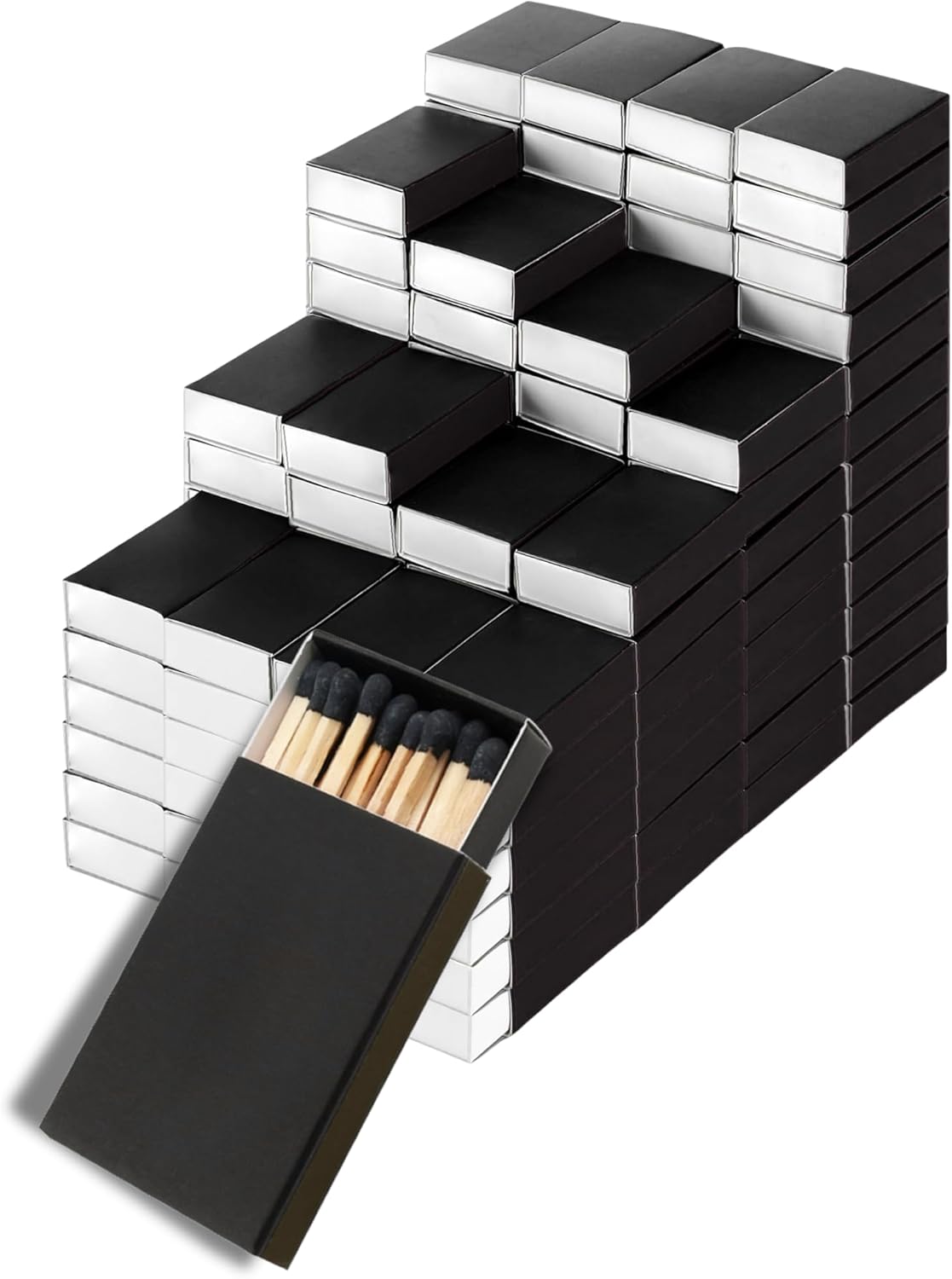 100 Boxes Blank Black Wooden Matches | Strike on Box Matchboxes Traditional Wooden Matchsticks |
