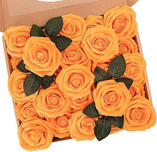 N&T NIETING Artificial Flowers, Fake Flowers Orange Roses Perfect for DIY Wedding Bridal Bouquets