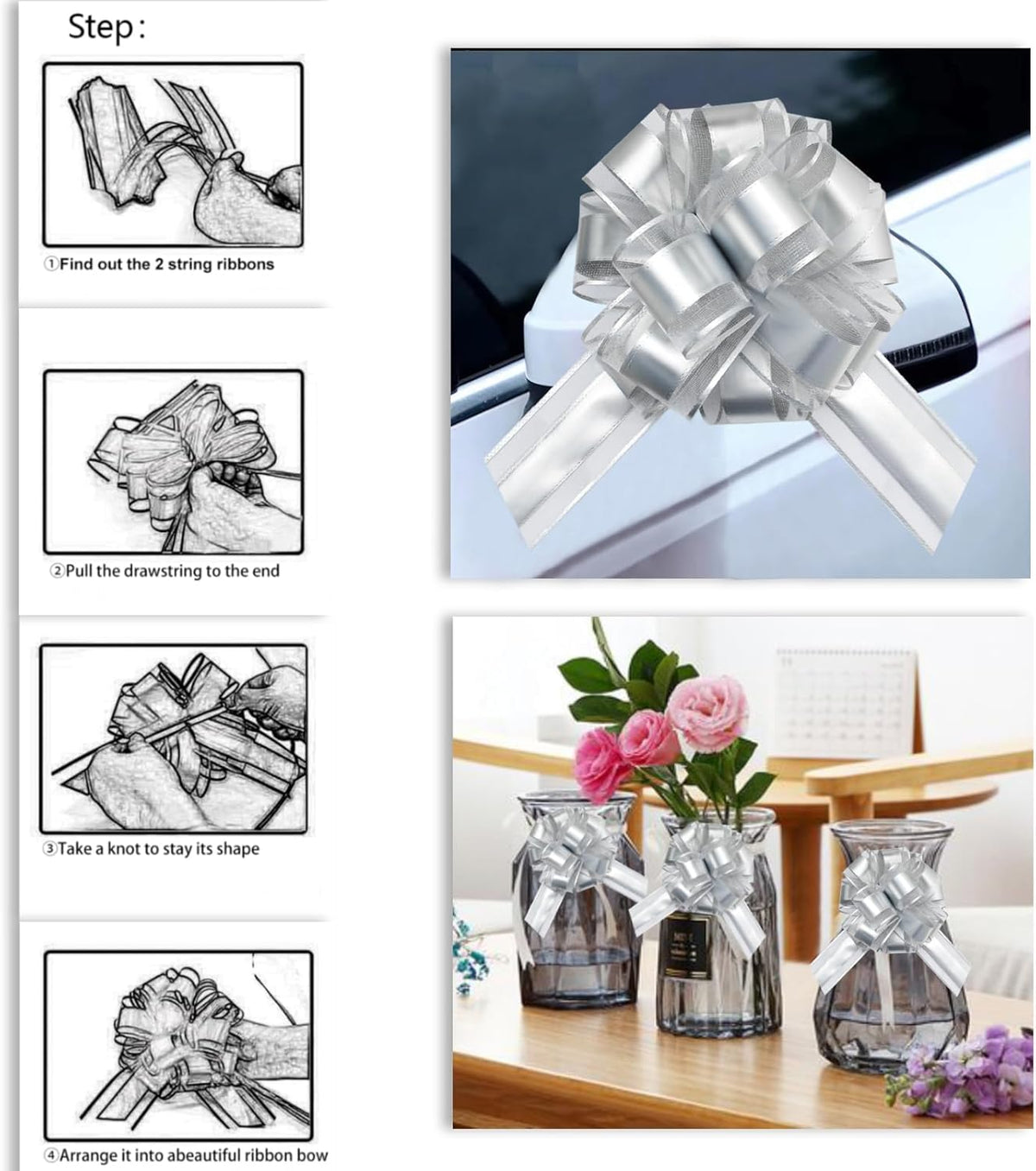 7 Pieces Large Pull Bows, 6 inche, Big Bow for Gift Wrapping, Christmas Party Birthday Gift