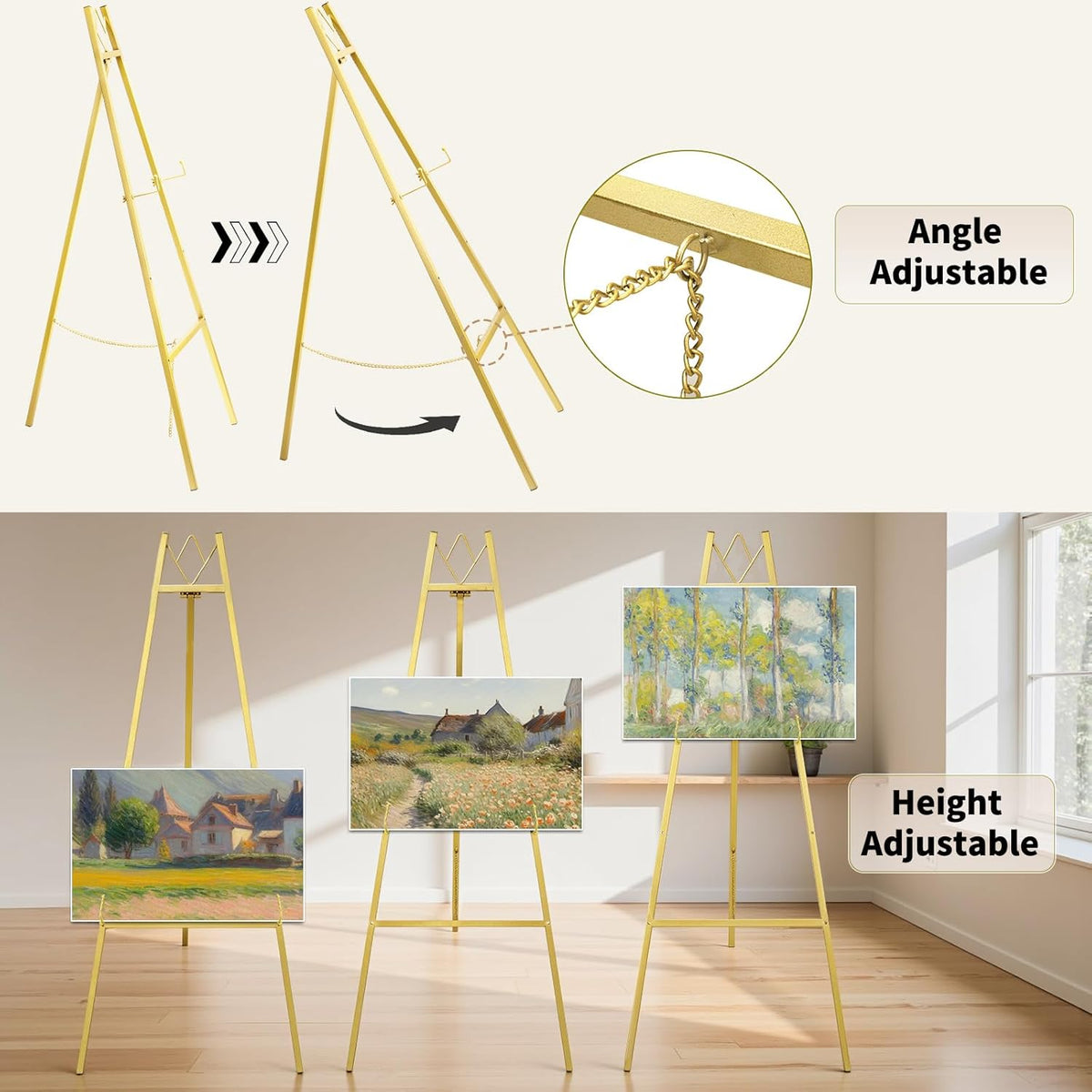 GRENTY 2 Pack Gold Easel Stand for Wedding Signs ??No Assembly Needed, Heavy Duty Metal Display