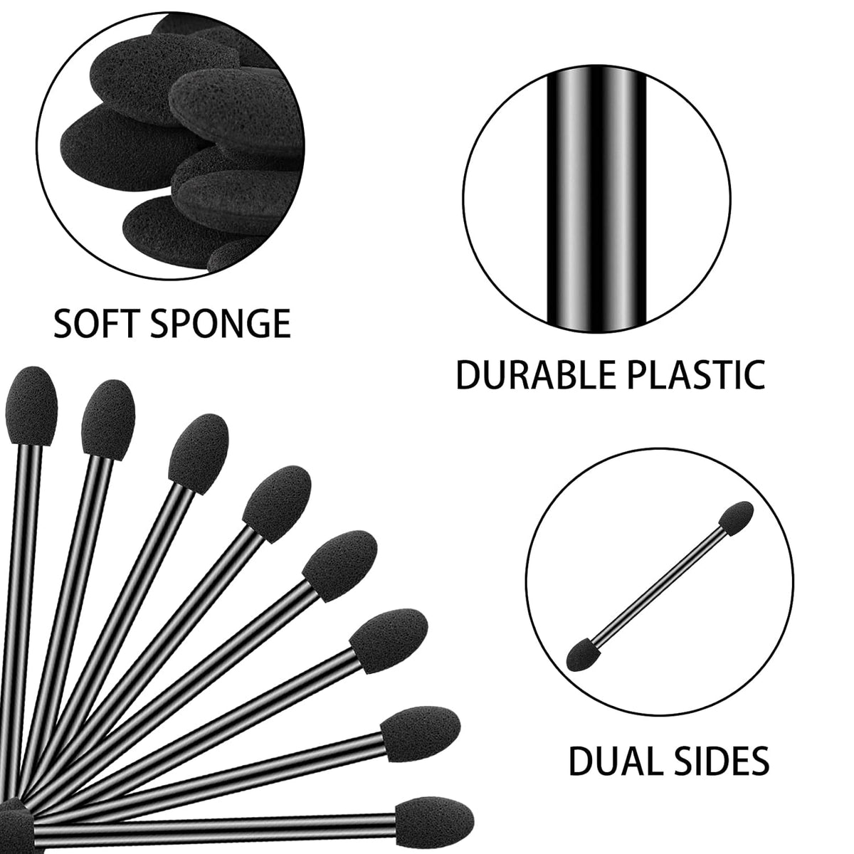 Ponpon 100Pcs Eyeshadow Applicators Dual Sides Eye Sponge Applicators Disposable Eyeshadow Brush