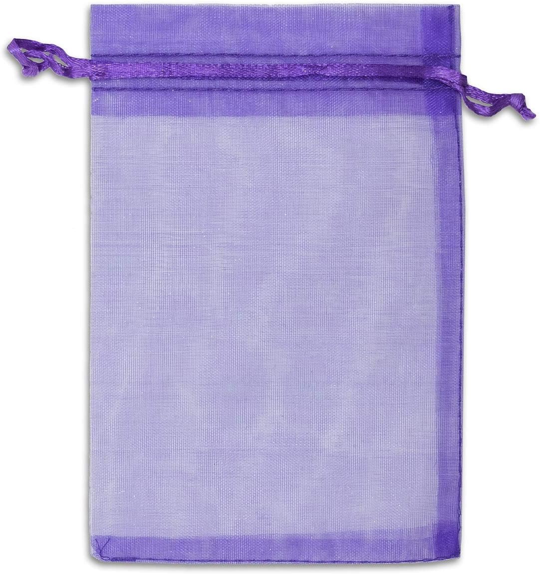 TheDisplayGuys 100-Pack 3x4 Purple Sheer Organza Gift Bags with Drawstring, Goodie Bags for