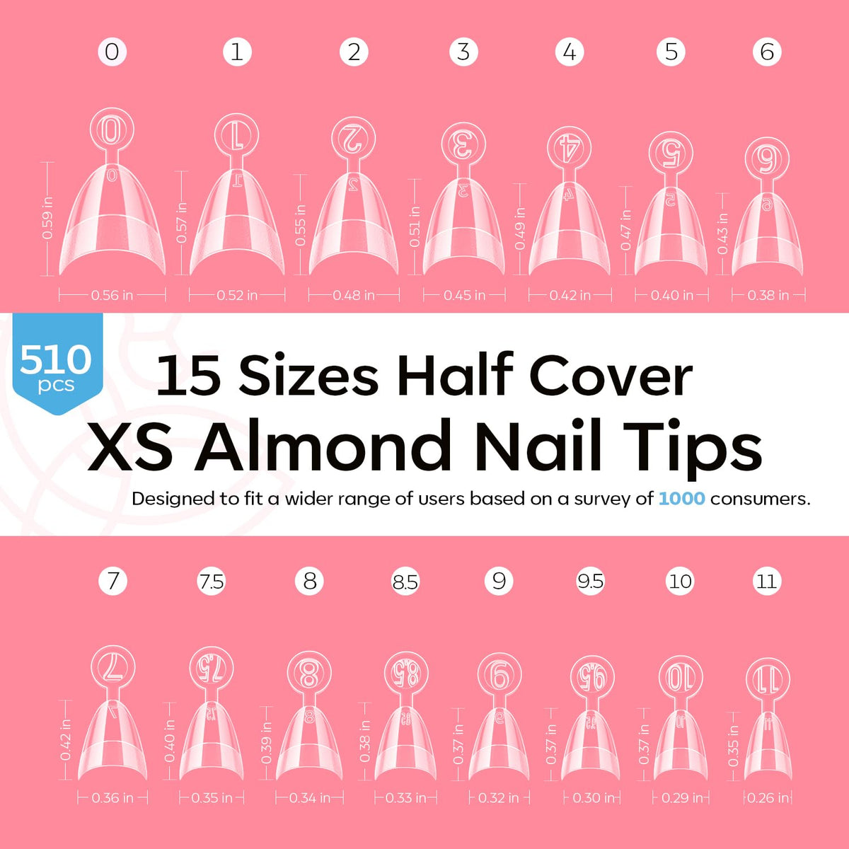 Modelones Extra Short Almond Fake Nail Tips - 510Pcs Half Cover Gel Tips Pre-shaped Clear Acrylic